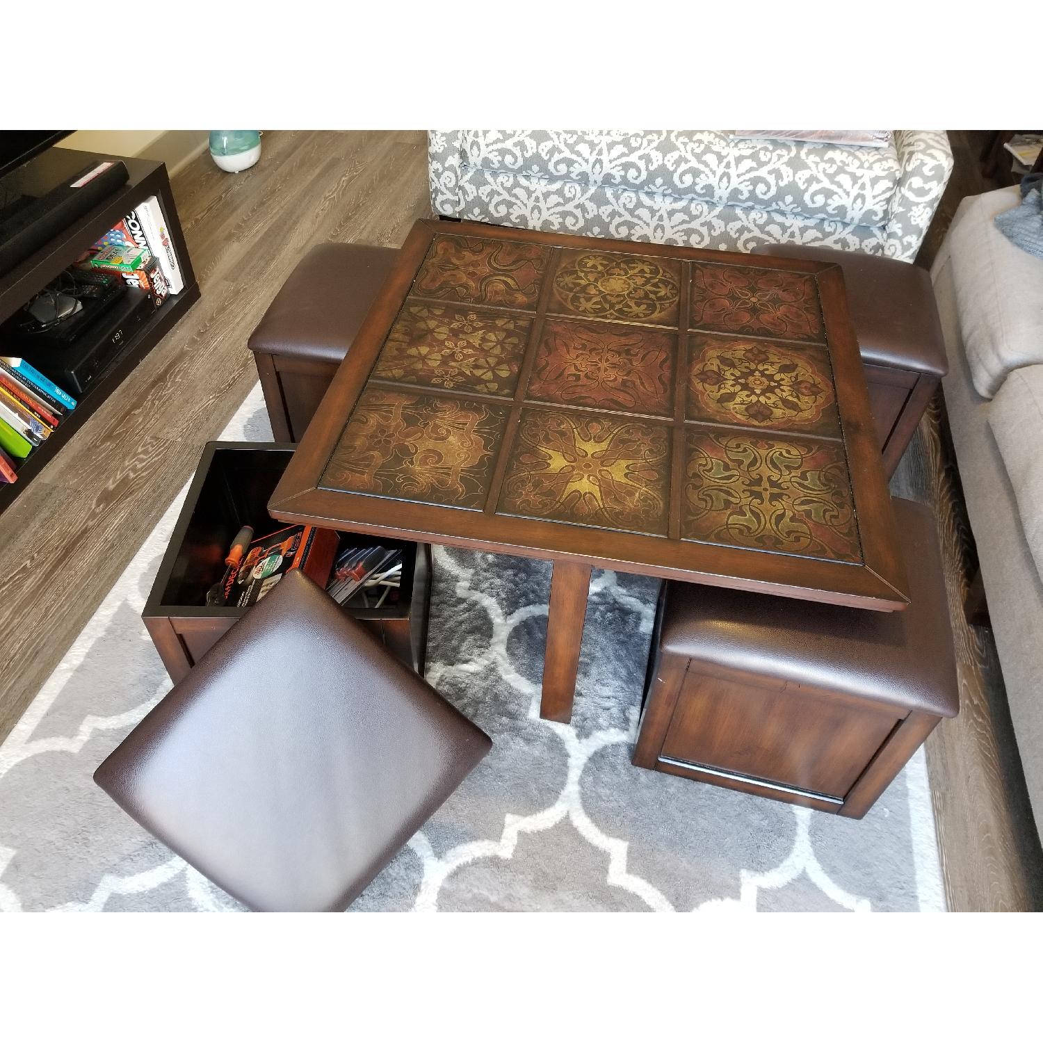 Raymour & Flanigan Gillyan Coffee Table w/ 4 Ottomans AptDeco