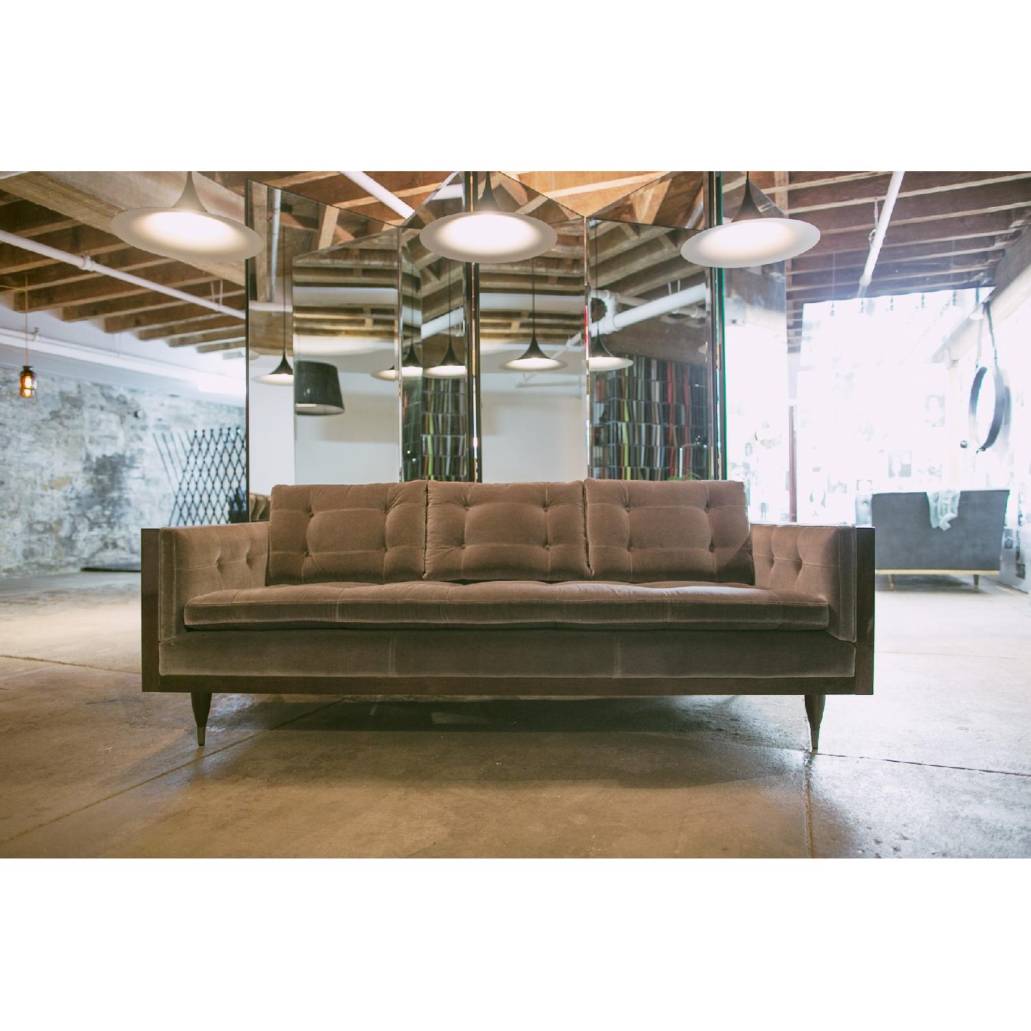 Solid Walnut & Grey Velvet Sofa - image-1