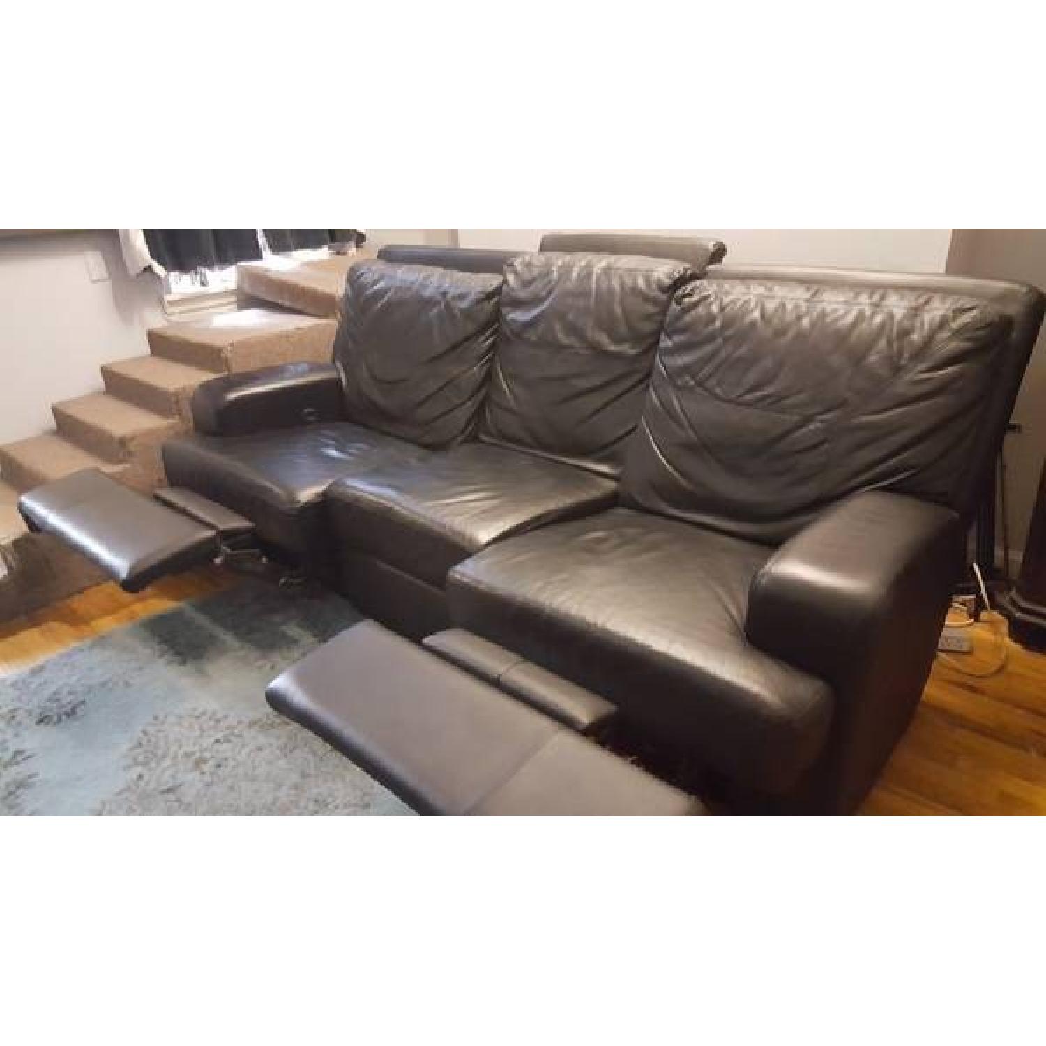 Macy's Black Leather Reclining Sofa - image-1