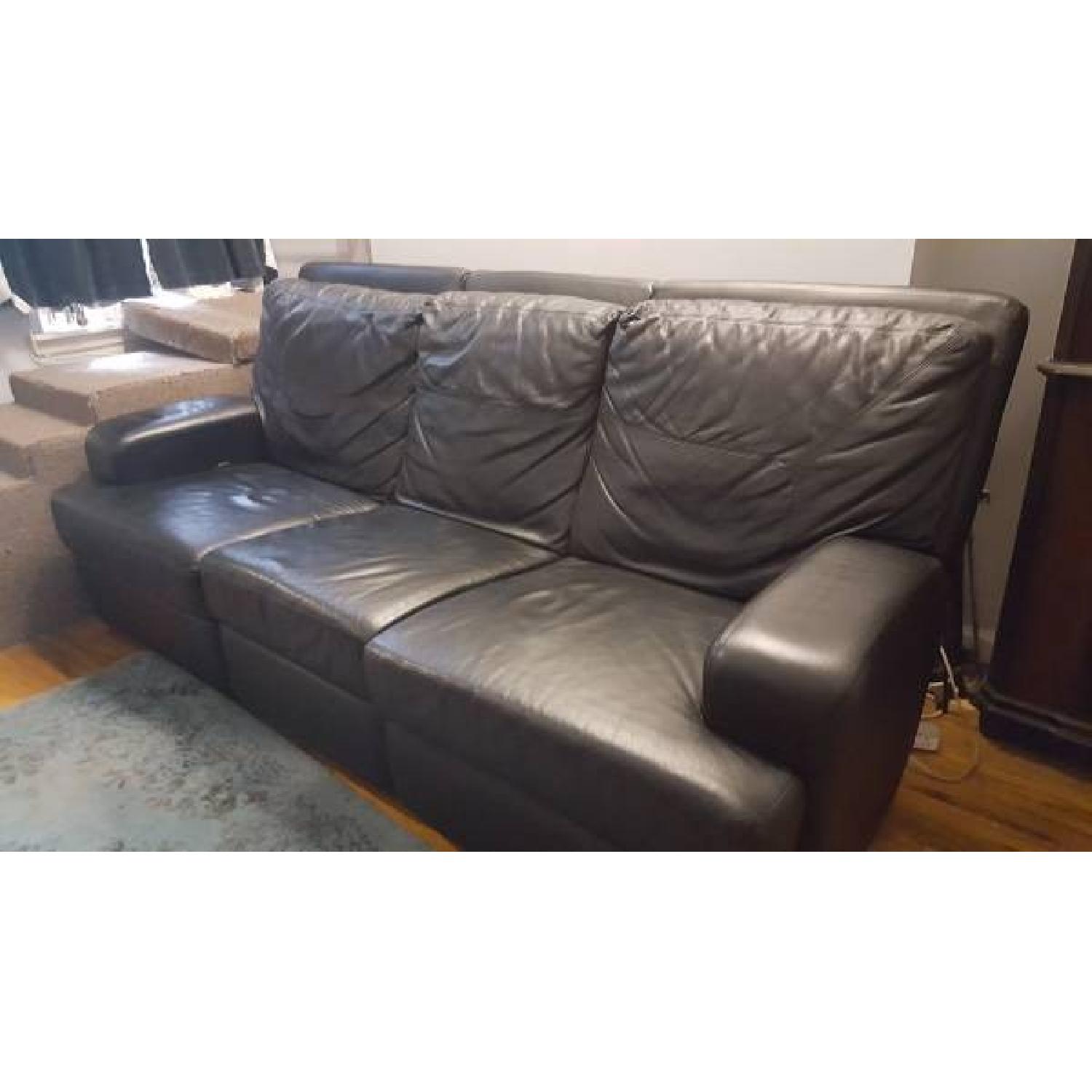 Macy's Black Leather Reclining Sofa - image-2