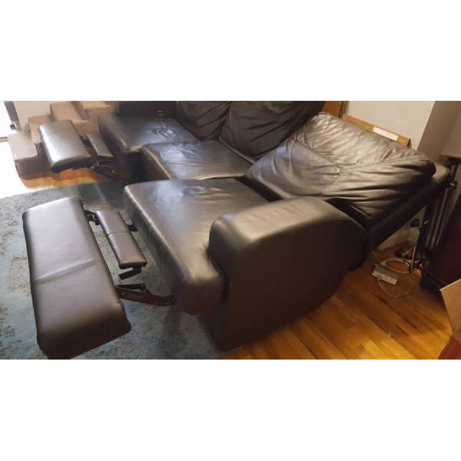 Macy's Black Leather Reclining Sofa - image-3