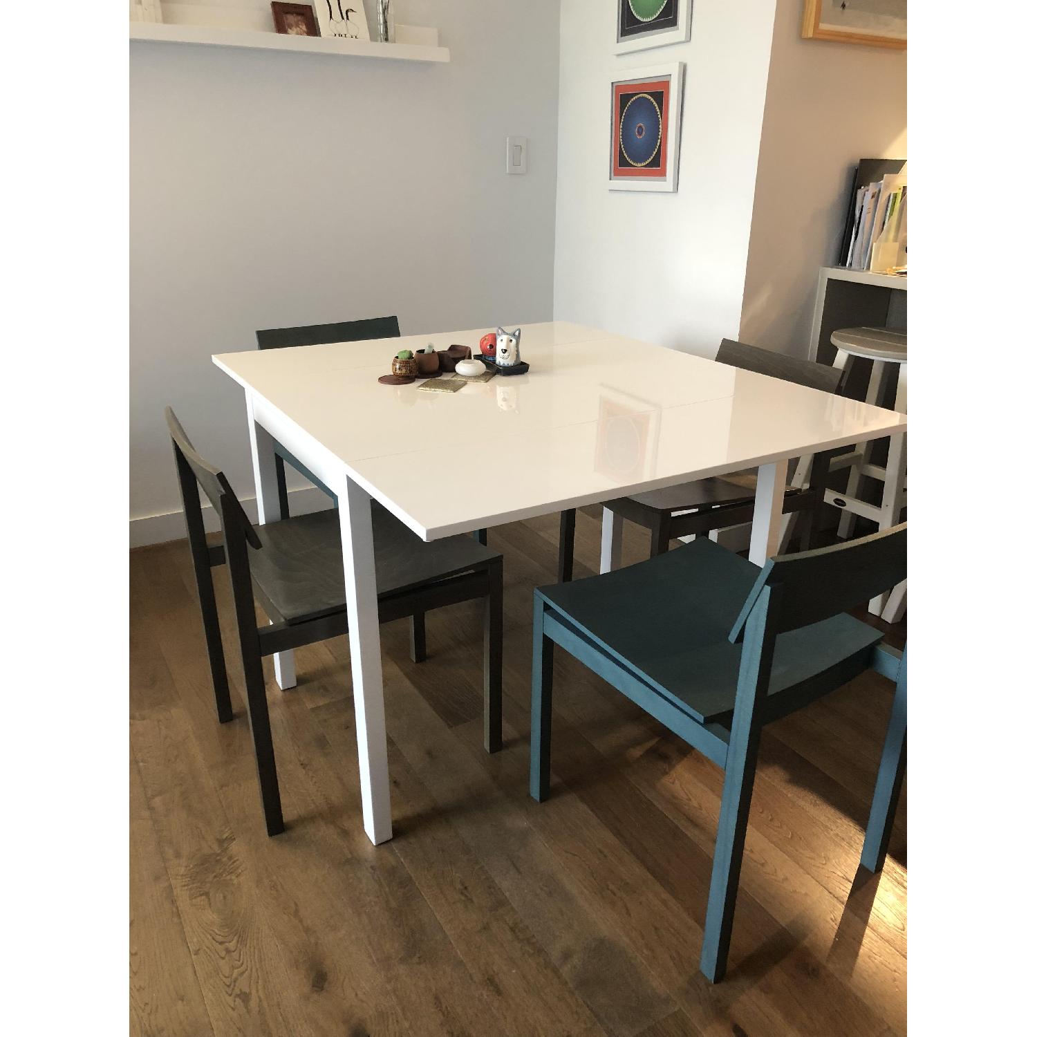 CB2 White Extendable Dining Table w/ 4 Chairs - image-1