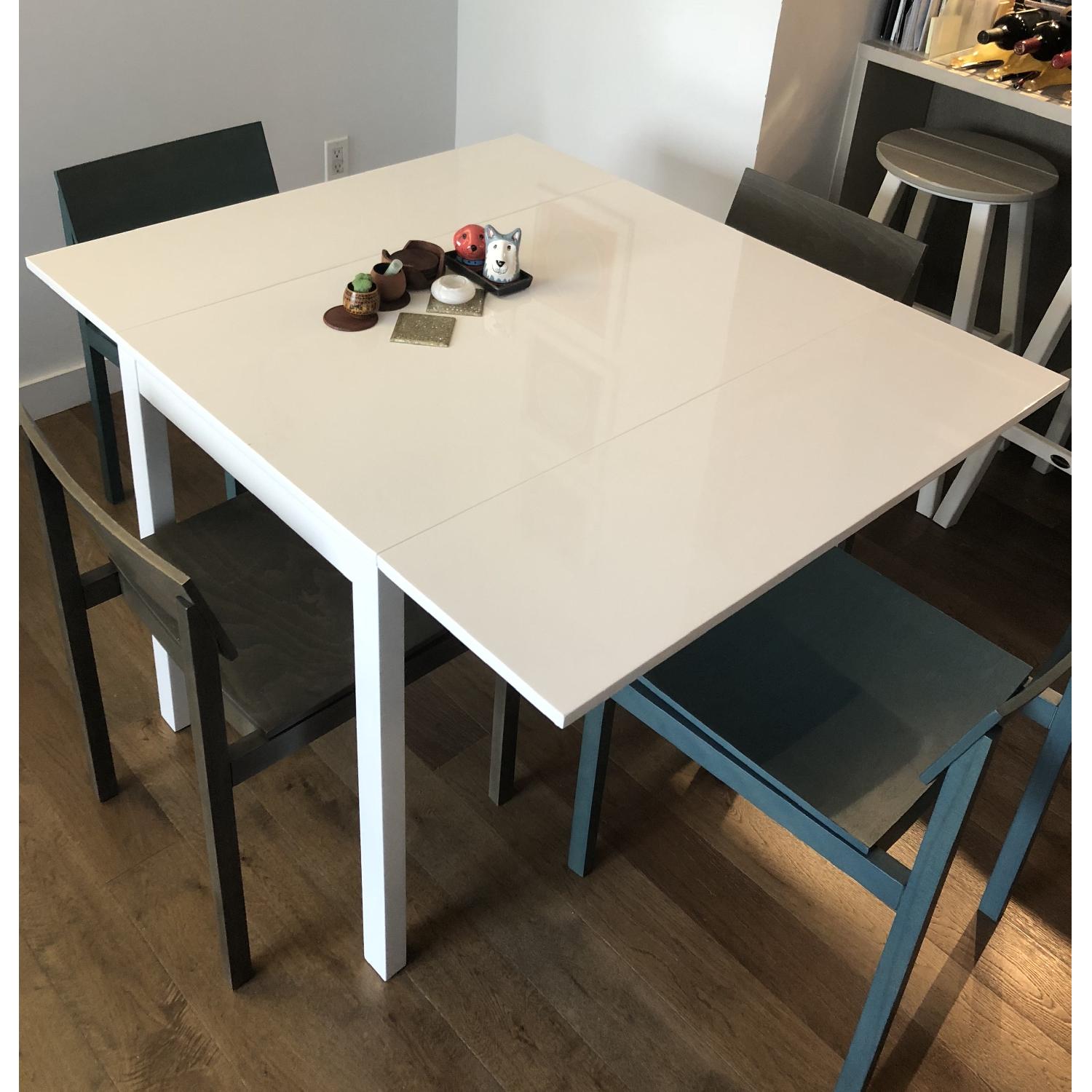 CB2 White Extendable Dining Table w/ 4 Chairs - image-2
