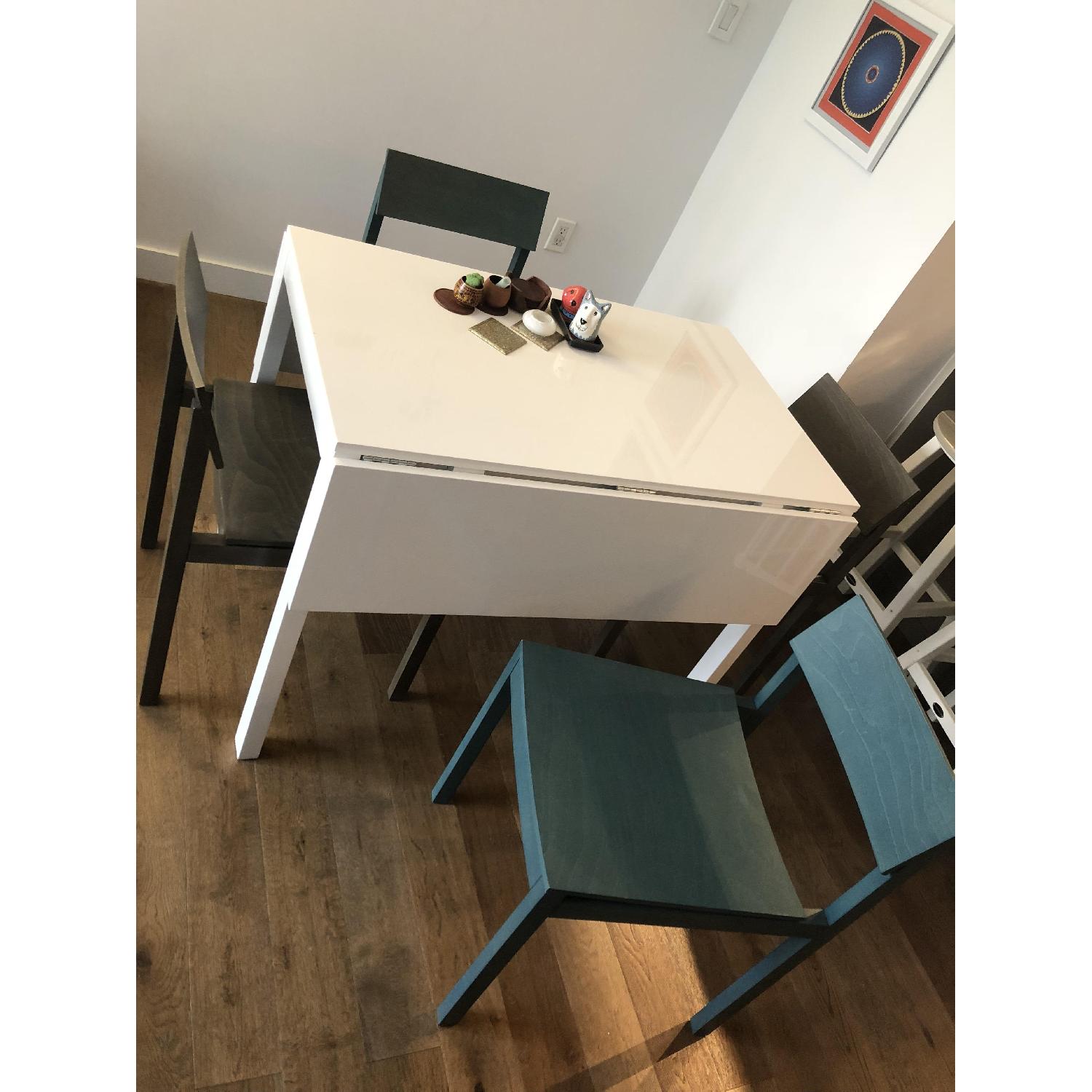 CB2 White Extendable Dining Table w/ 4 Chairs - image-3