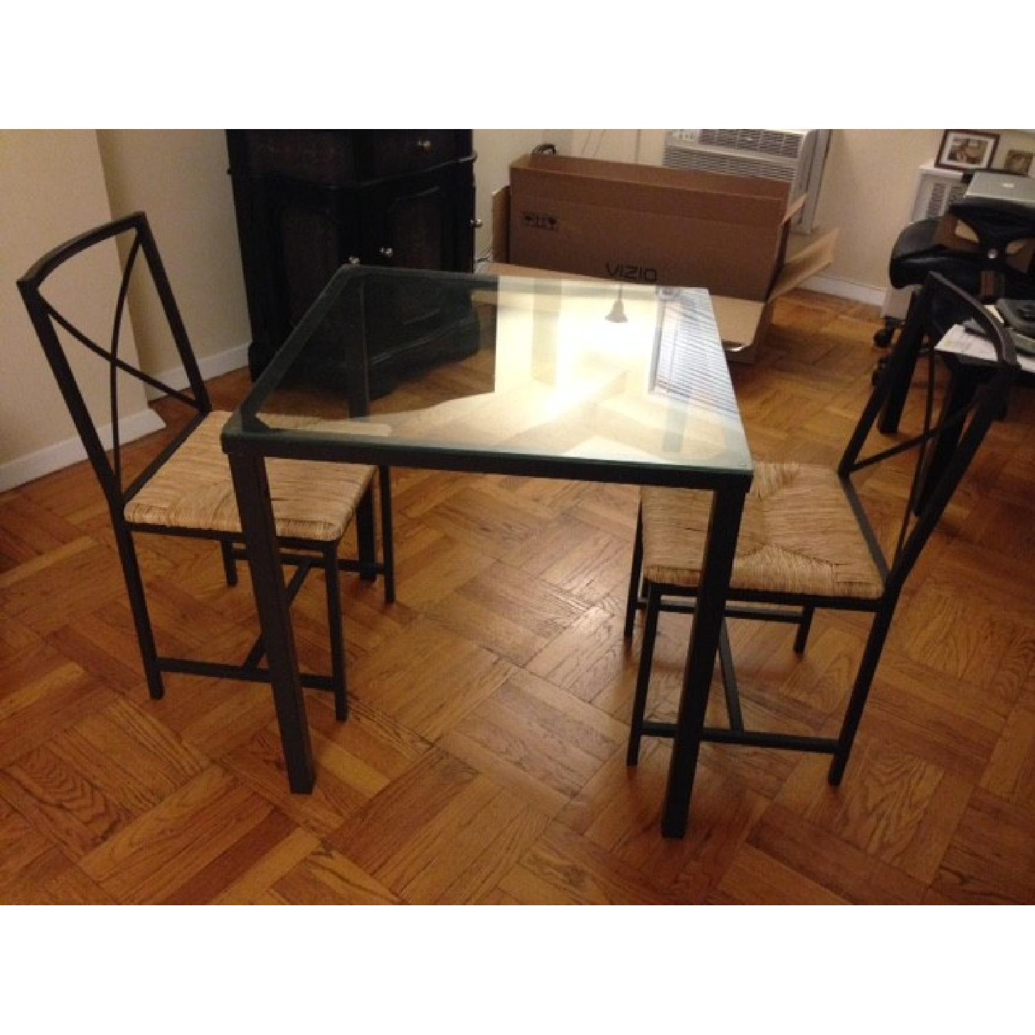 Metal & Glass Dining Table w/ 2 Chairs - image-1