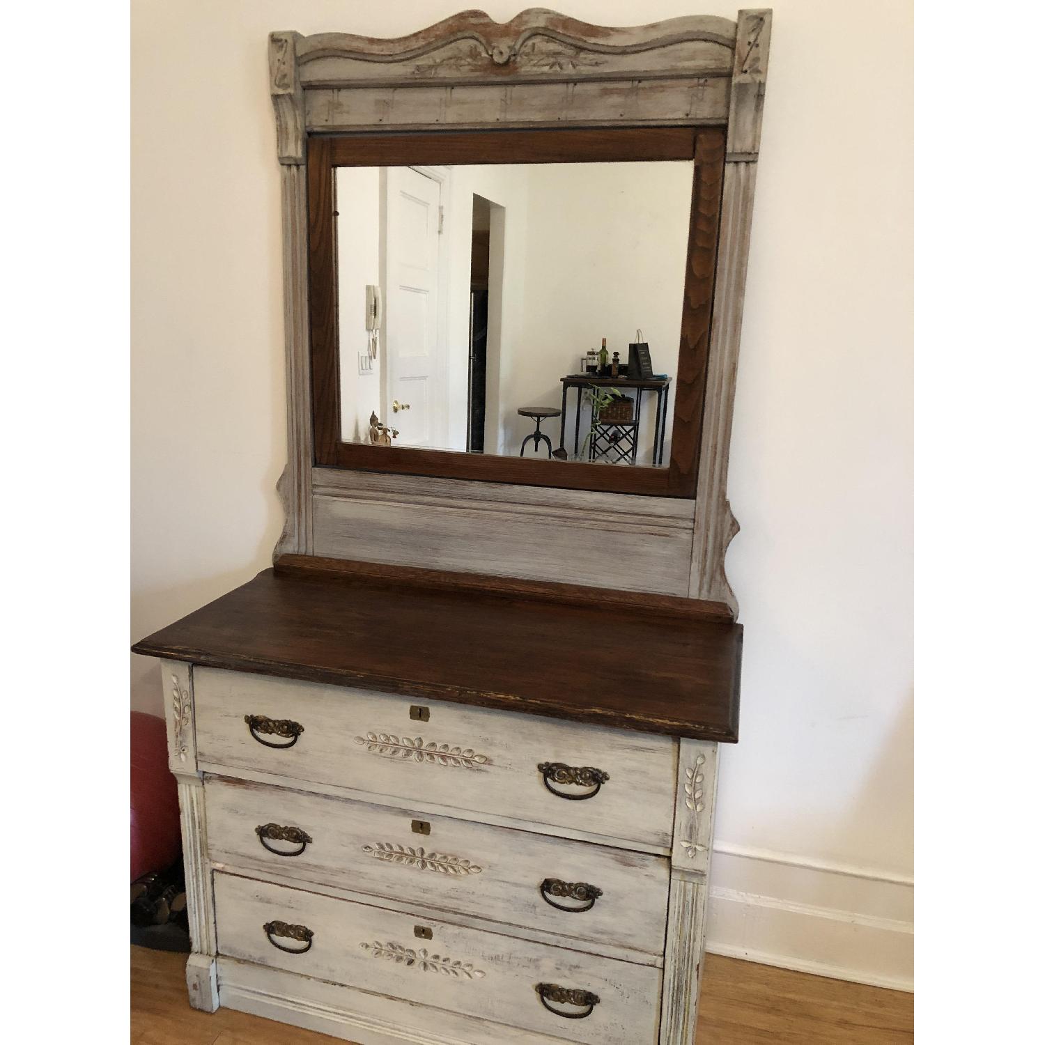 Vintage Shabby Chic Style Oak Dresser w/ Mirror - image-1
