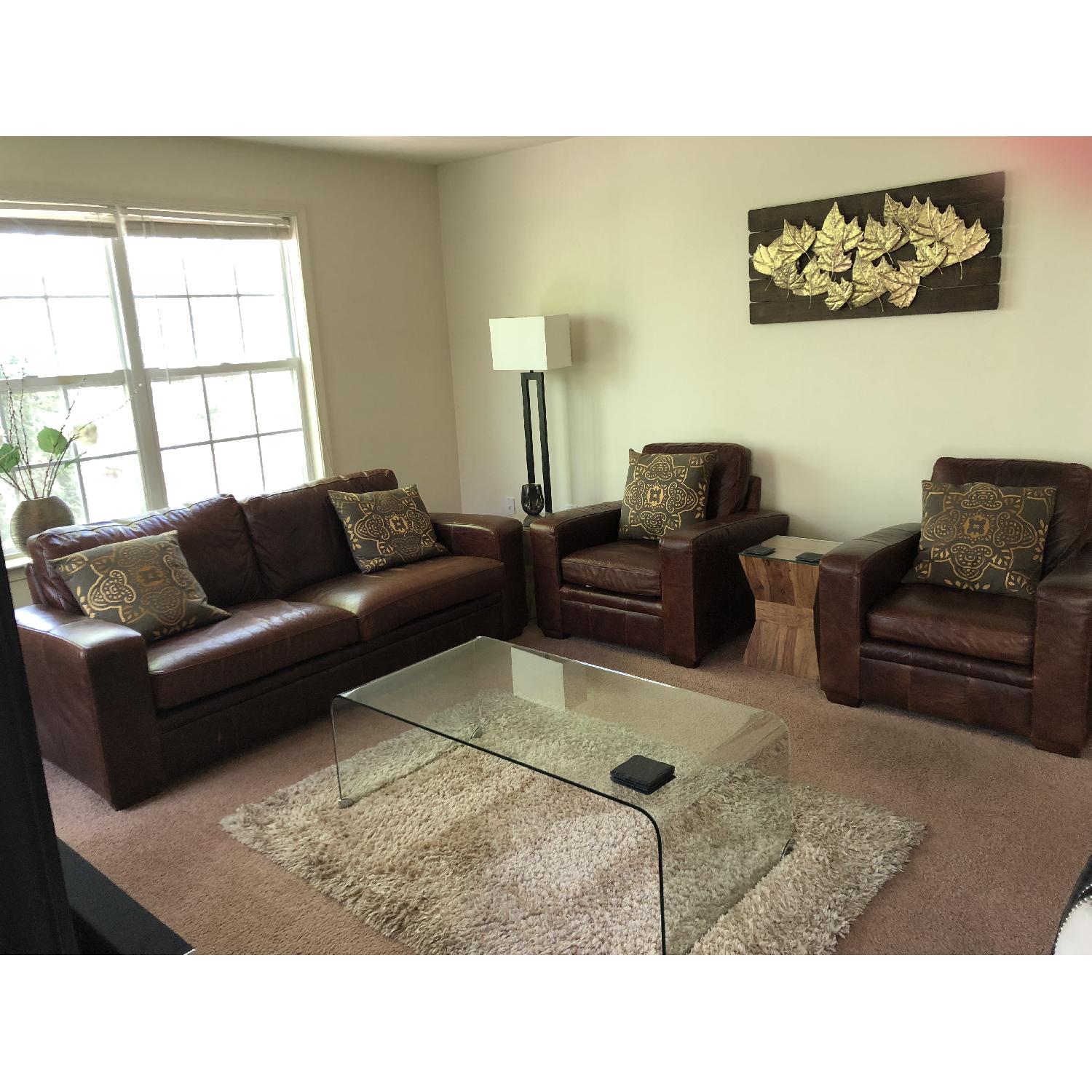 Next Modern British Leather Sofa + 2 Chairs AptDeco