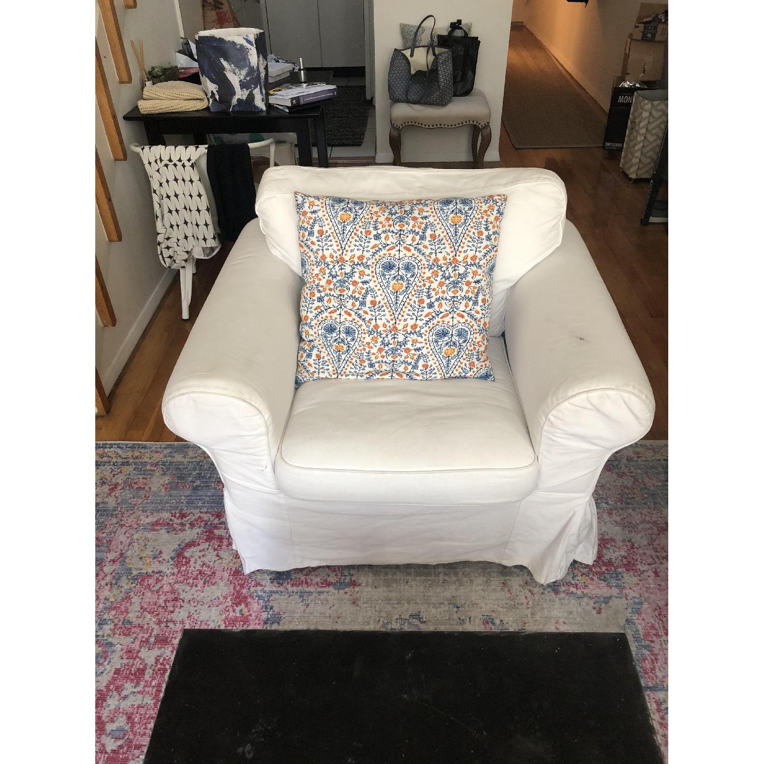 Ikea White Fabric Armchair - image-1