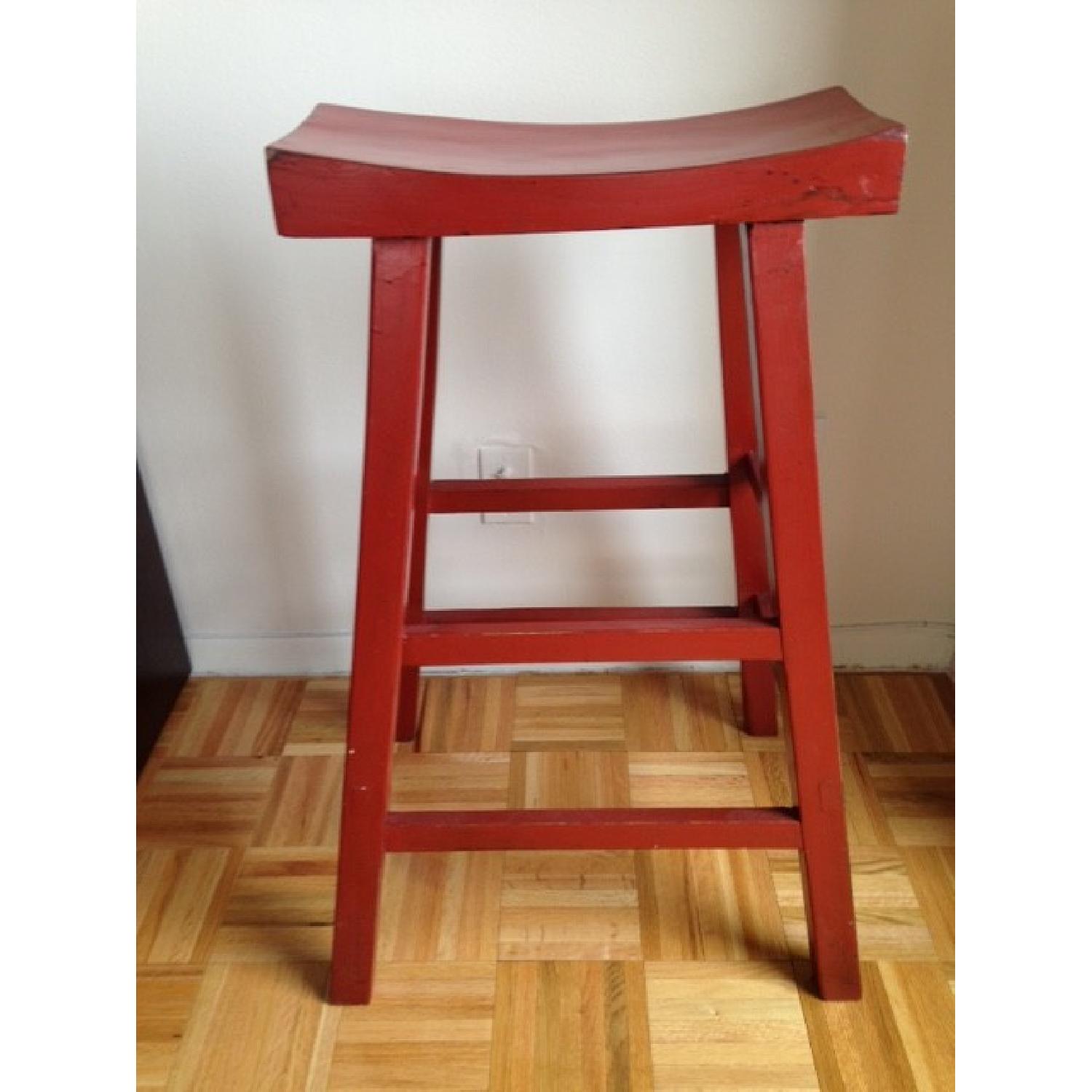 Burnt Orange Wooden Stool - image-1