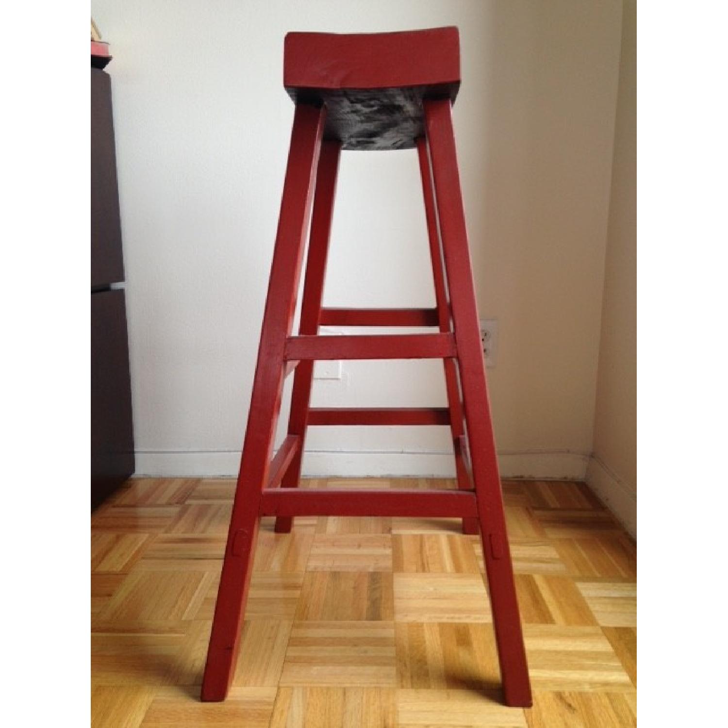 Burnt Orange Wooden Stool - image-2