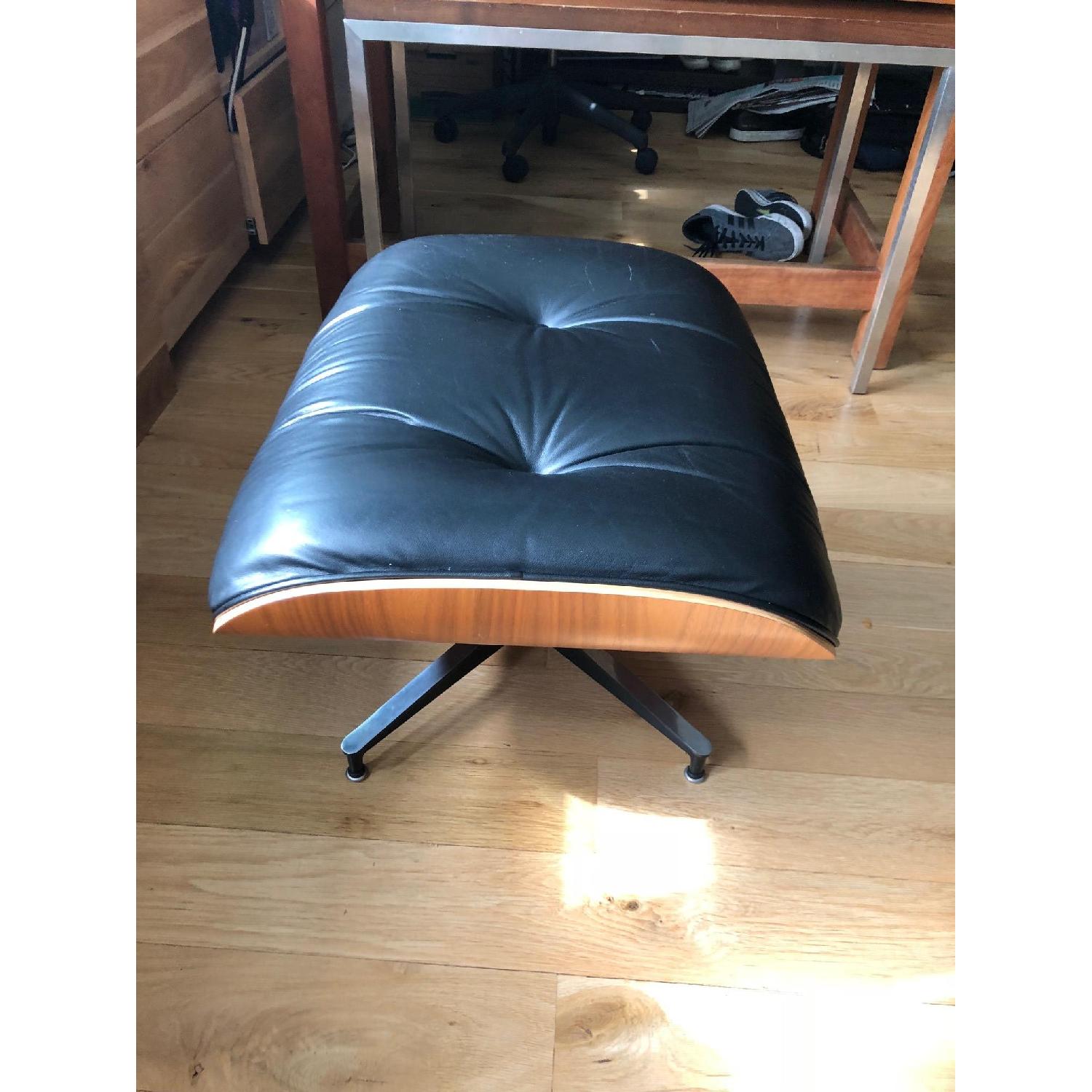 Herman Miller Charles Eames Black Leather Ottoman in Walnut - image-1