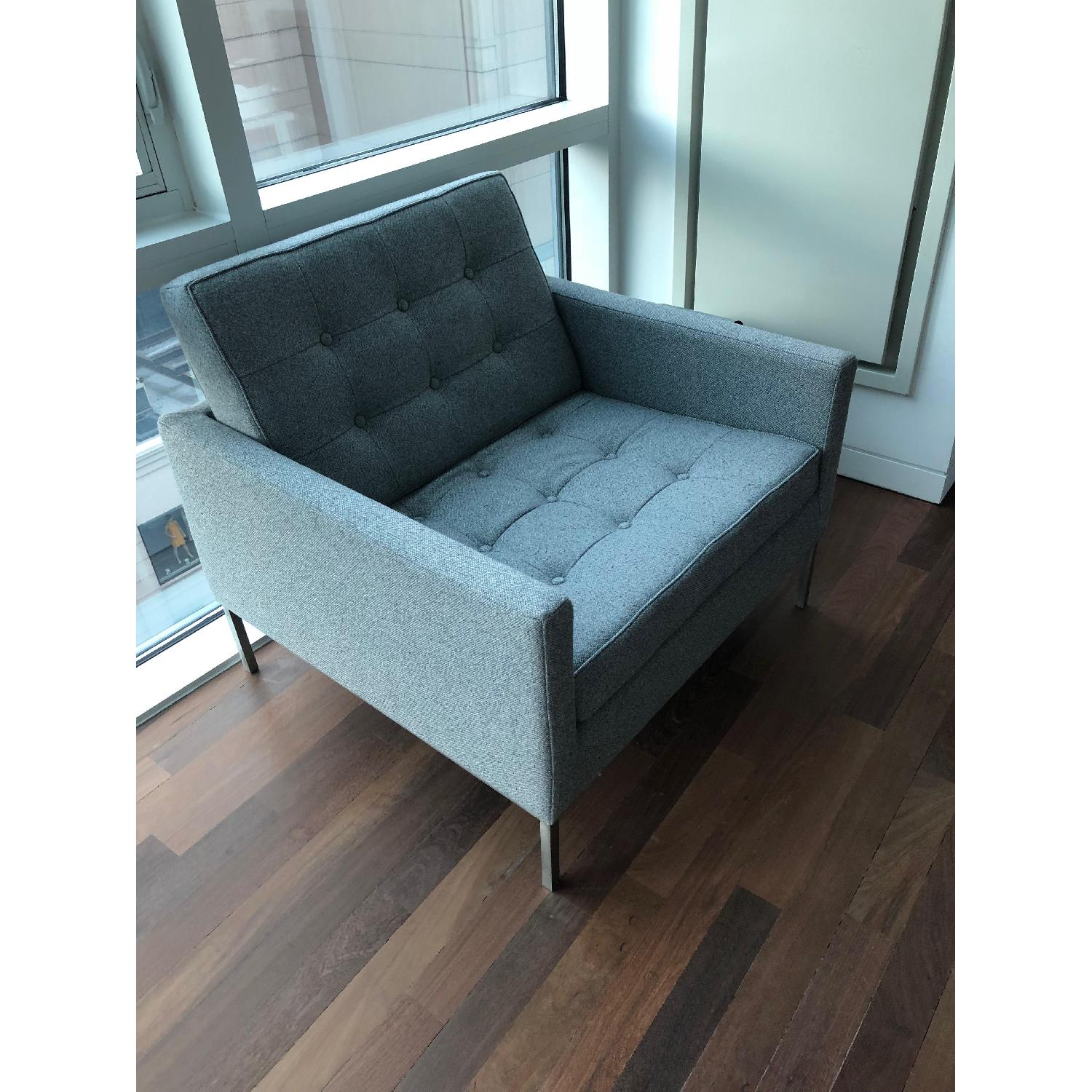 Organic Modernism Grey Button Tufted Accent Chair - image-1