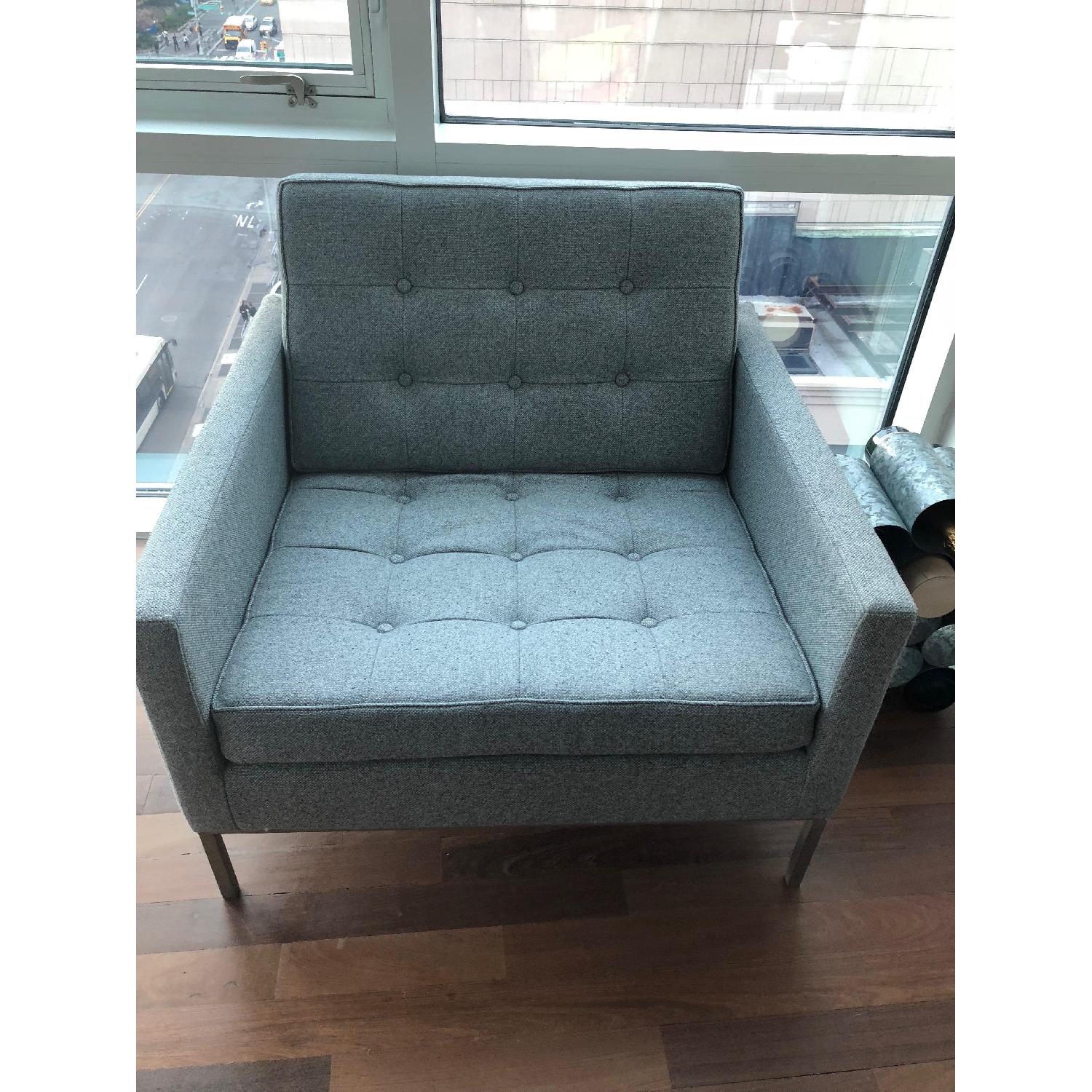 Organic Modernism Grey Button Tufted Accent Chair - image-2