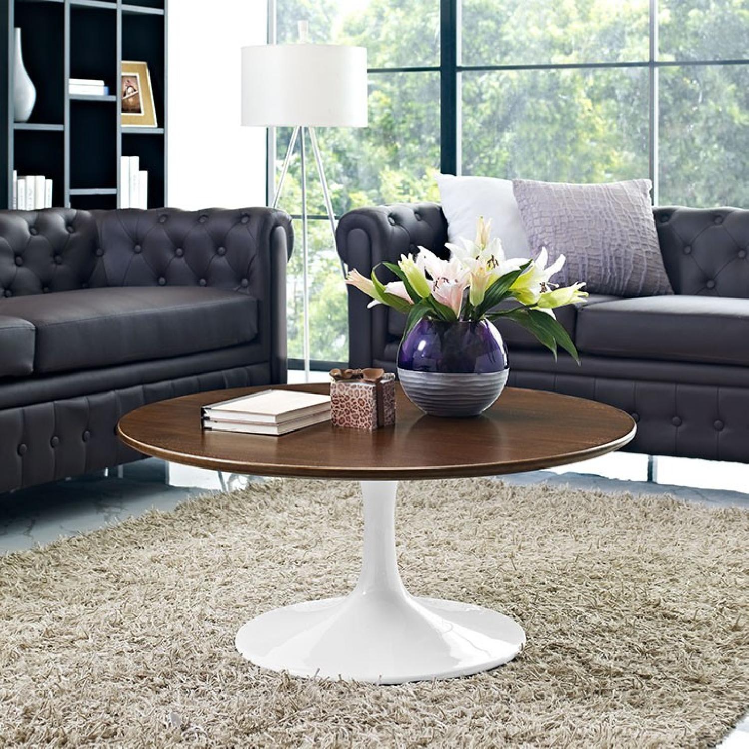 Tulip Style Walnut Mid Century Coffee Table - image-3