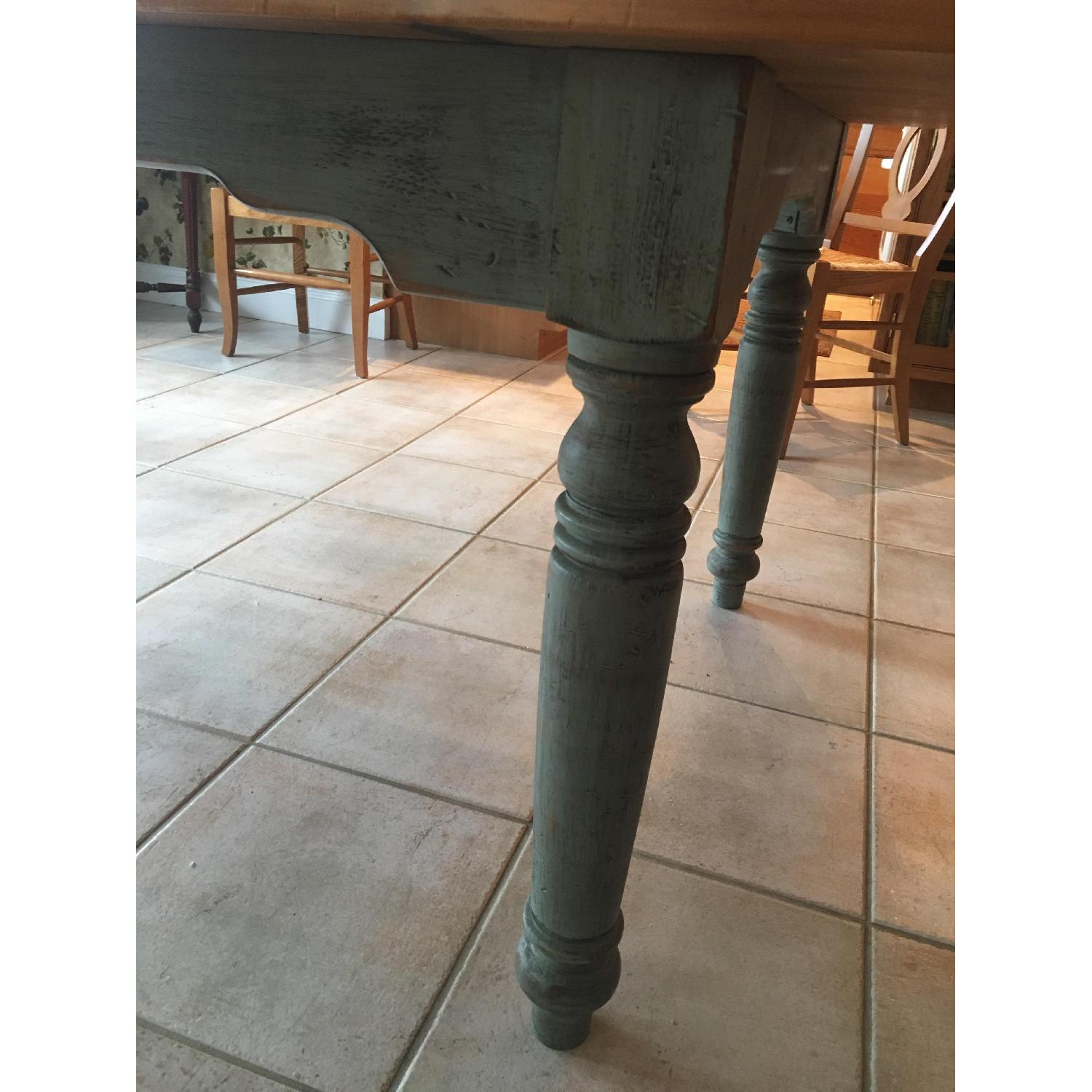 Pine Top Dining Table w/ Green Wash Finish Base & Legs - image-1