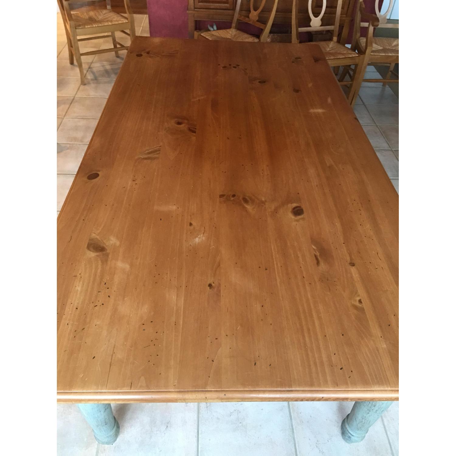 Pine Top Dining Table w/ Green Wash Finish Base & Legs - image-2
