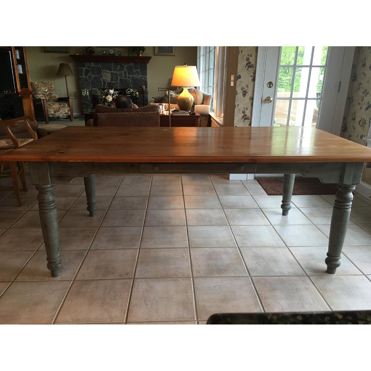 Pine Top Dining Table w/ Green Wash Finish Base & Legs - image-3