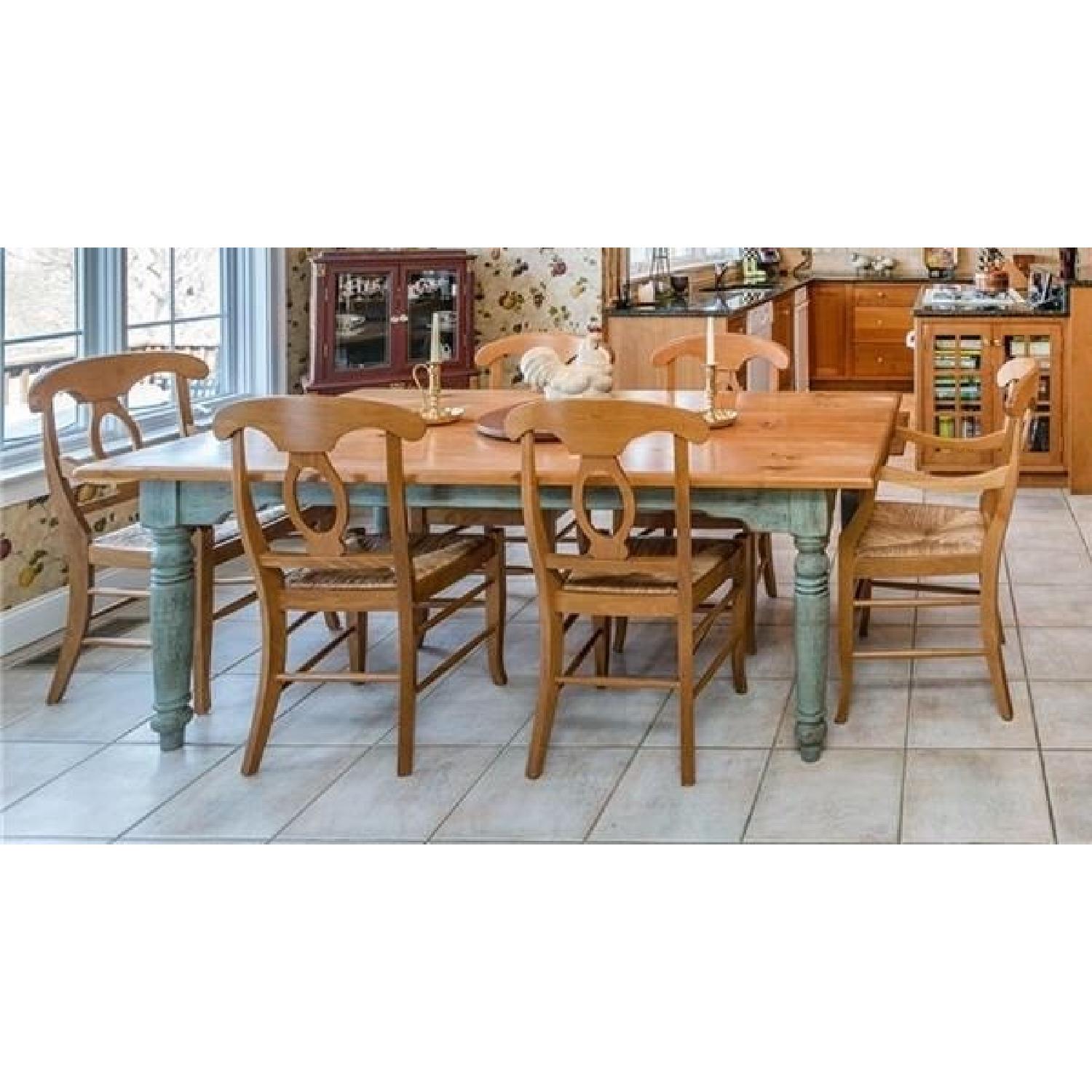 Pine Top Dining Table w/ Green Wash Finish Base & Legs - image-5