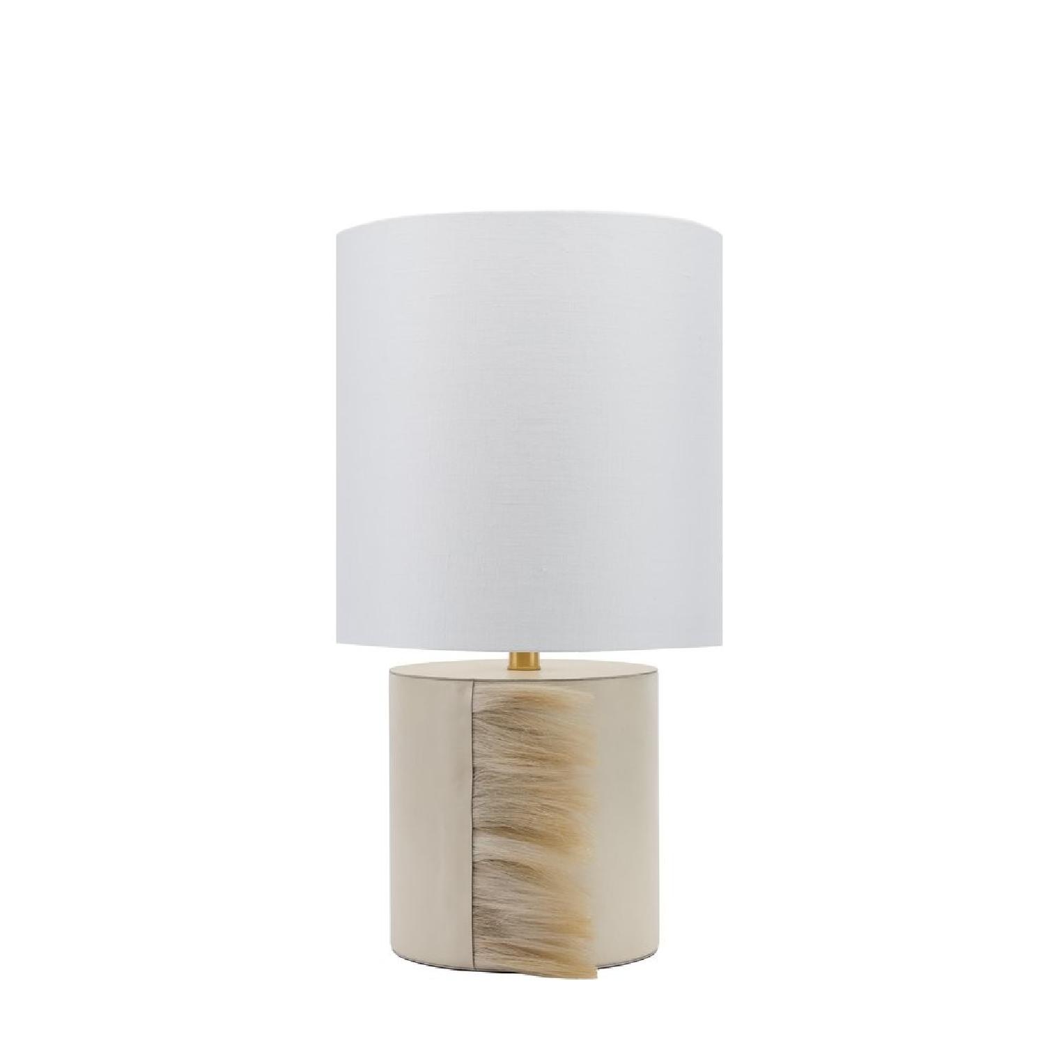 Mustang Cream Leather Table Lamp w/ Horse Hair - image-2