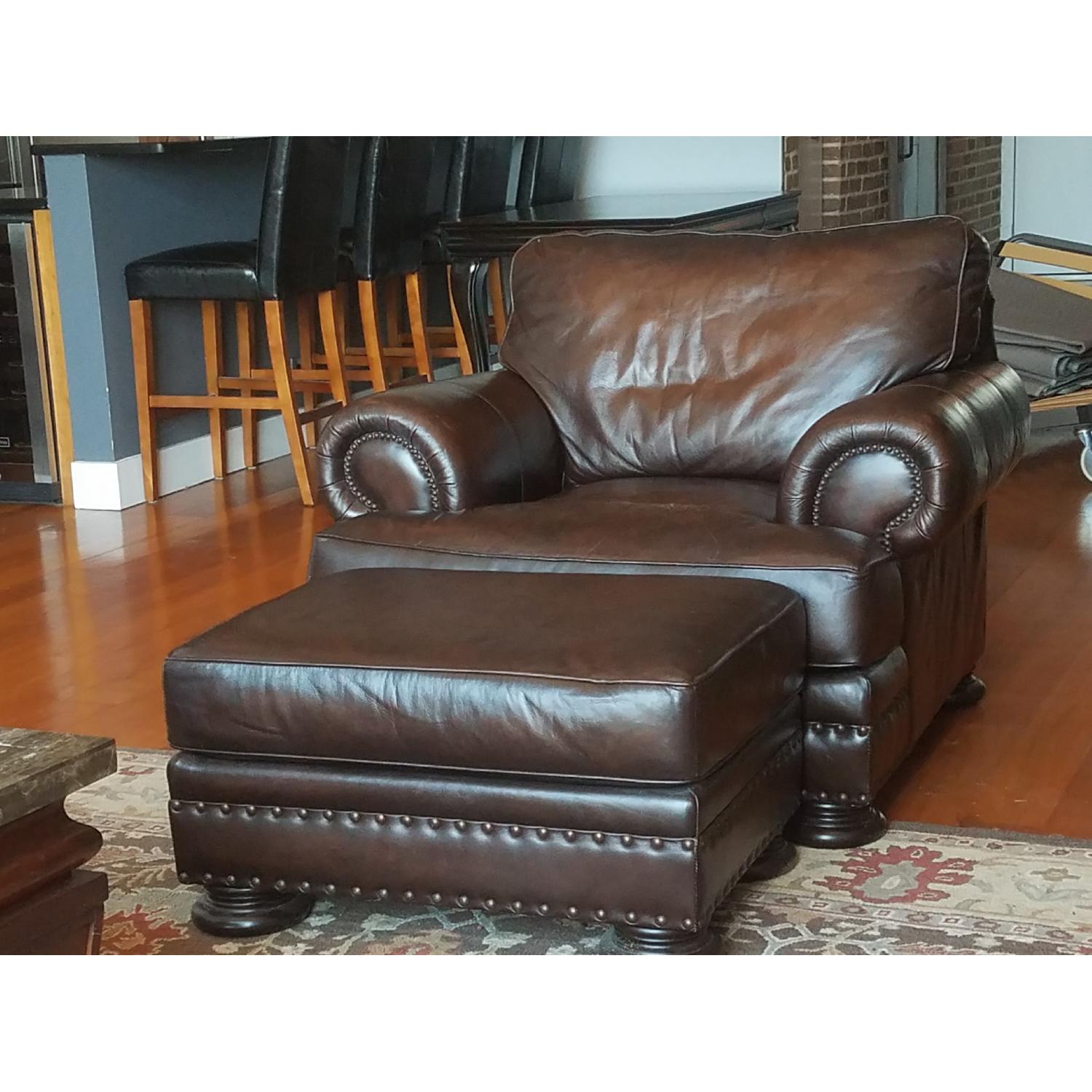 Raymour & Flanigan Leather Sofa + Armchair & Ottoman - image-1