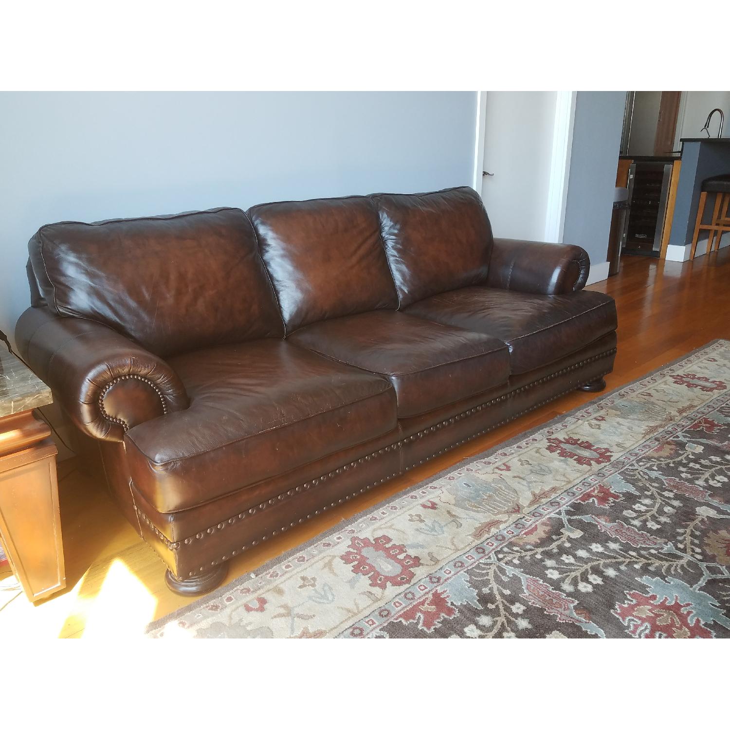 Raymour & Flanigan Leather Sofa + Armchair & Ottoman - image-2