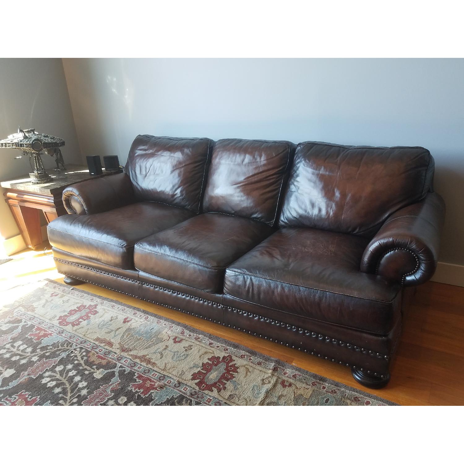 Raymour & Flanigan Leather Sofa + Armchair & Ottoman - image-6