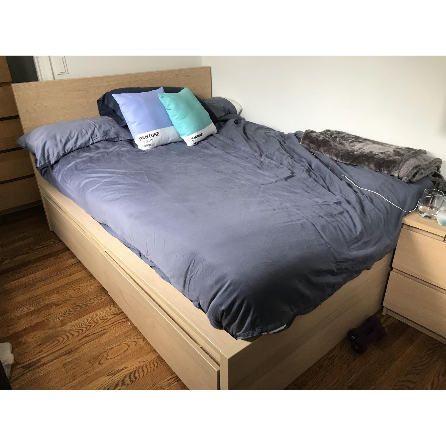 Ikea Malm Birch Veneer Full Size Bed w/ 2 Storage Drawers - image-2