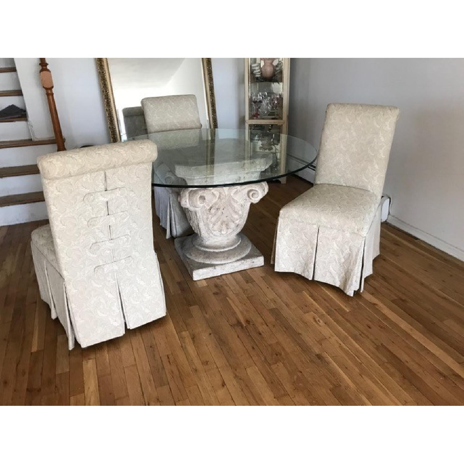 Glass Top Dining Table w/ Stone Base & 3 Chairs - image-2