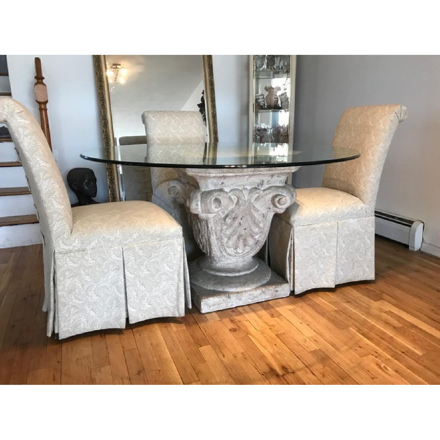 Glass Top Dining Table w/ Stone Base & 3 Chairs - image-3