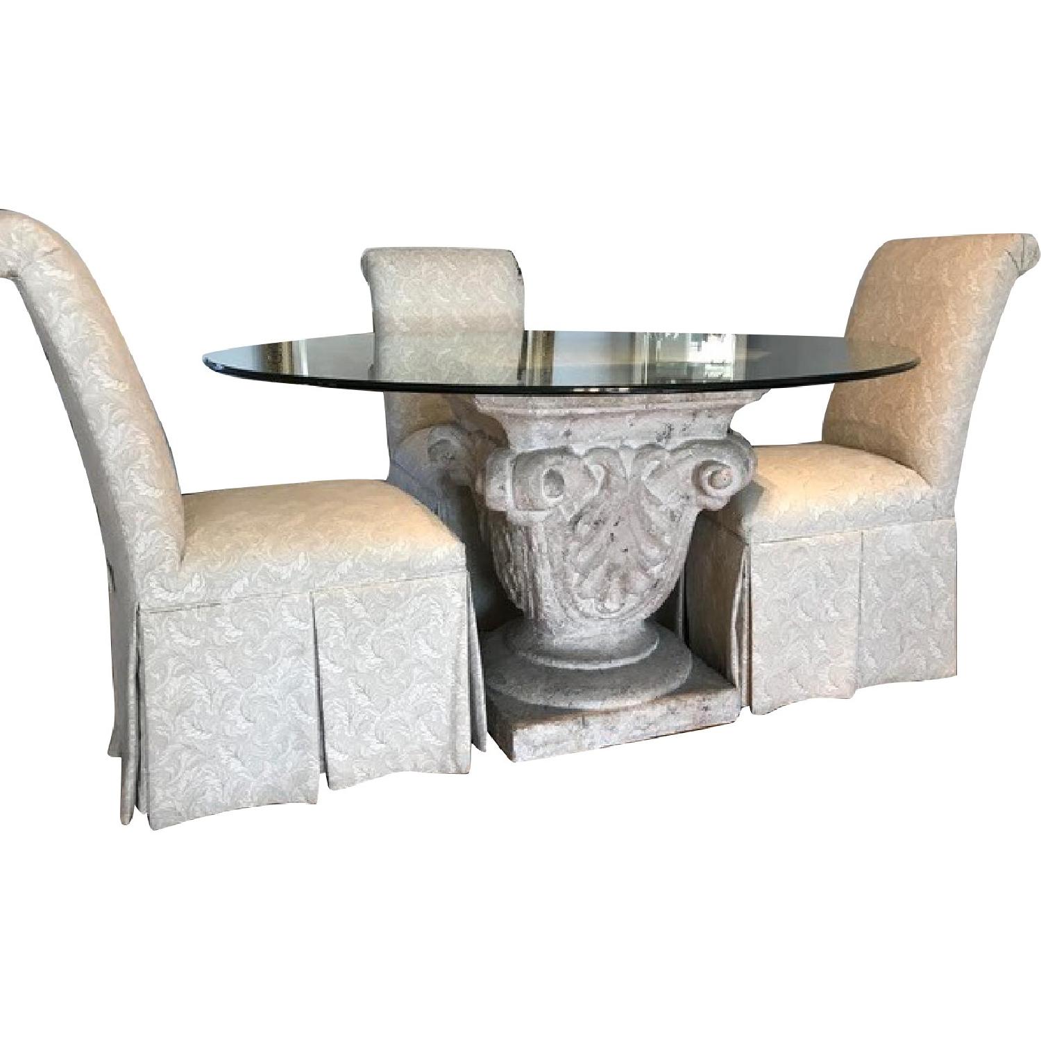 Glass Top Dining Table w/ Stone Base & 3 Chairs - image-0