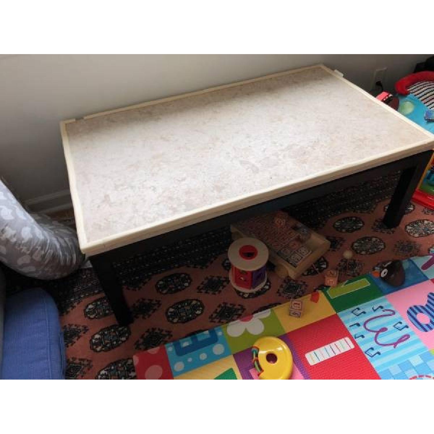 Crate & Barrel Travertine Top Steel Base Coffee Table - image-1