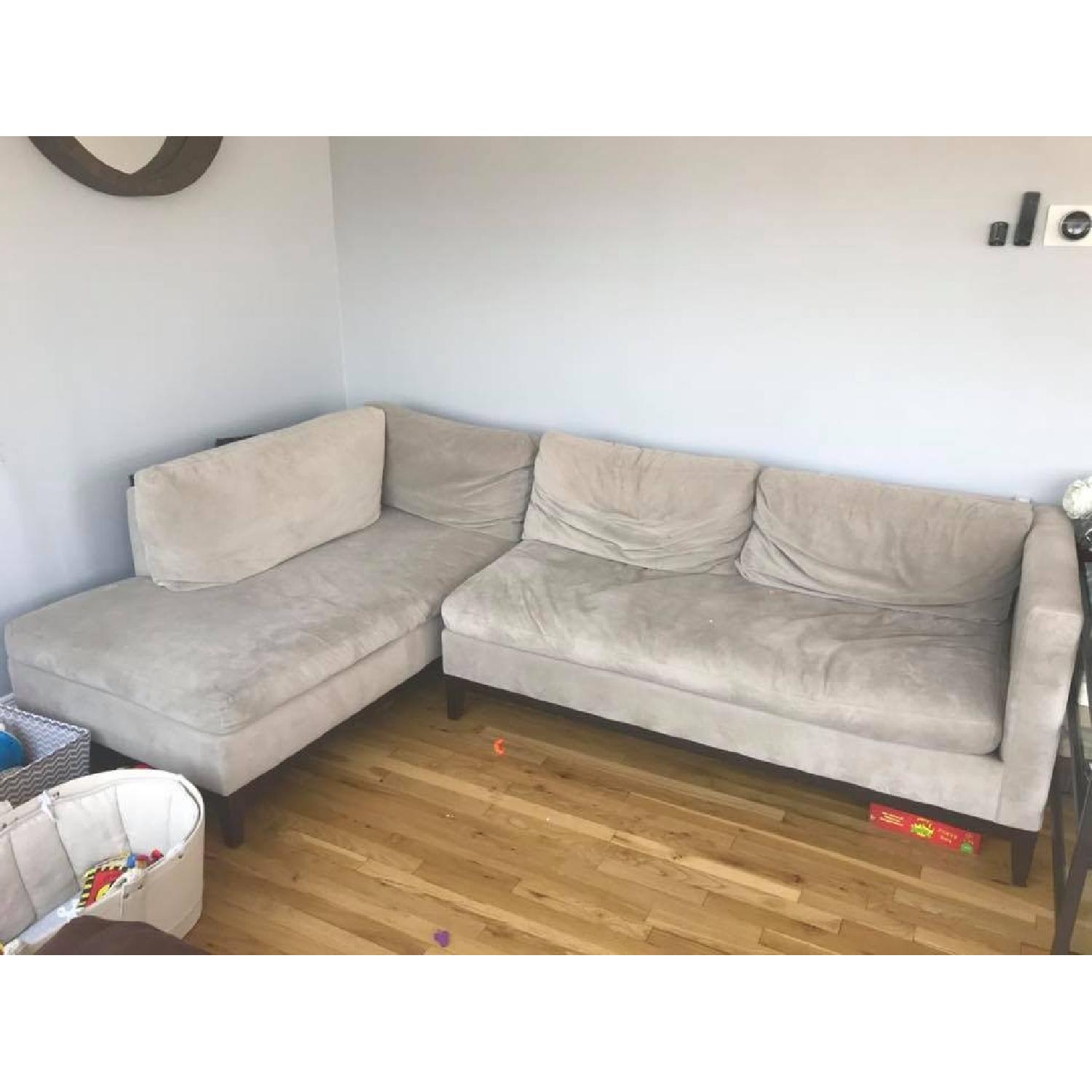 Beige Microsuede L-Shaped Sectional Sofa - image-1