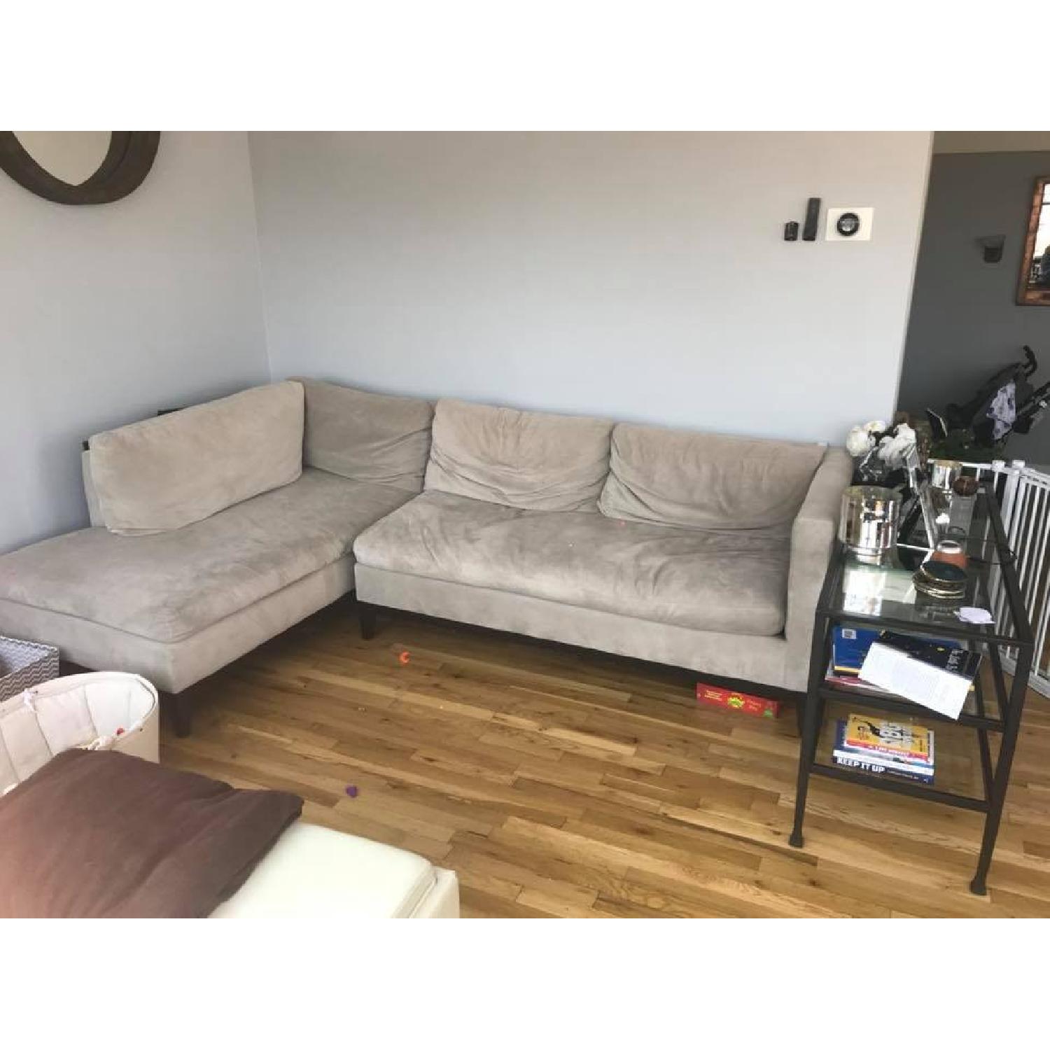 Beige Microsuede L-Shaped Sectional Sofa - image-2