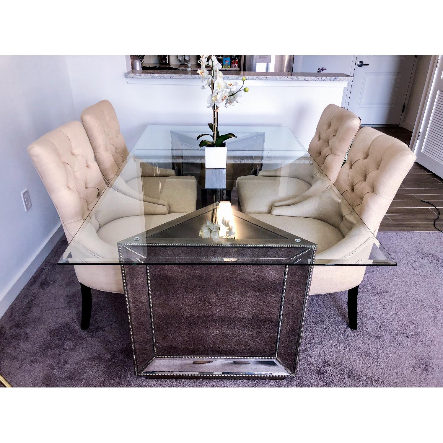 Macy's Tufted Linen Dining Chairs - image-7