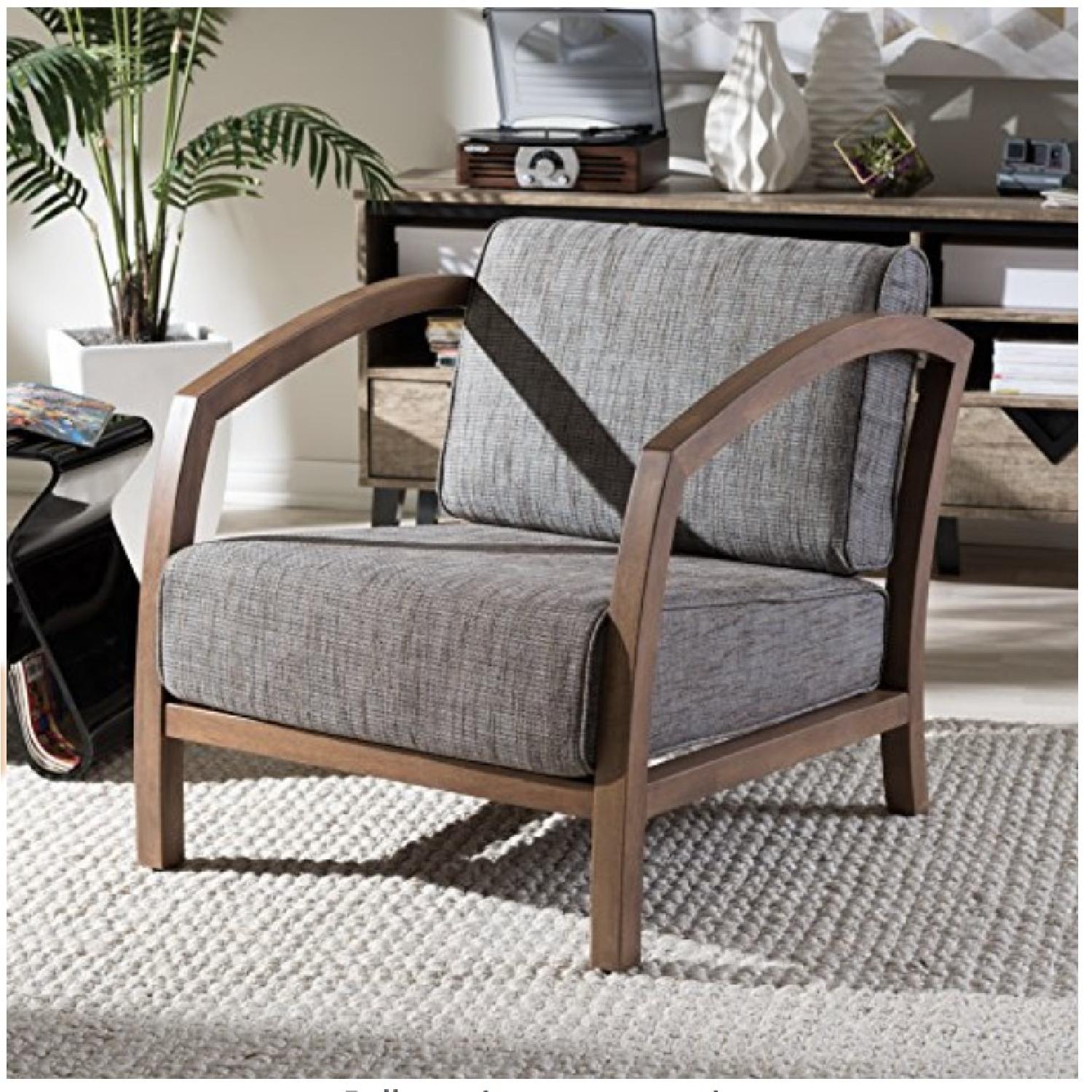 Baxton Studio Brown Wood Frame Accent Chair w/ Grey Cushions - image-1