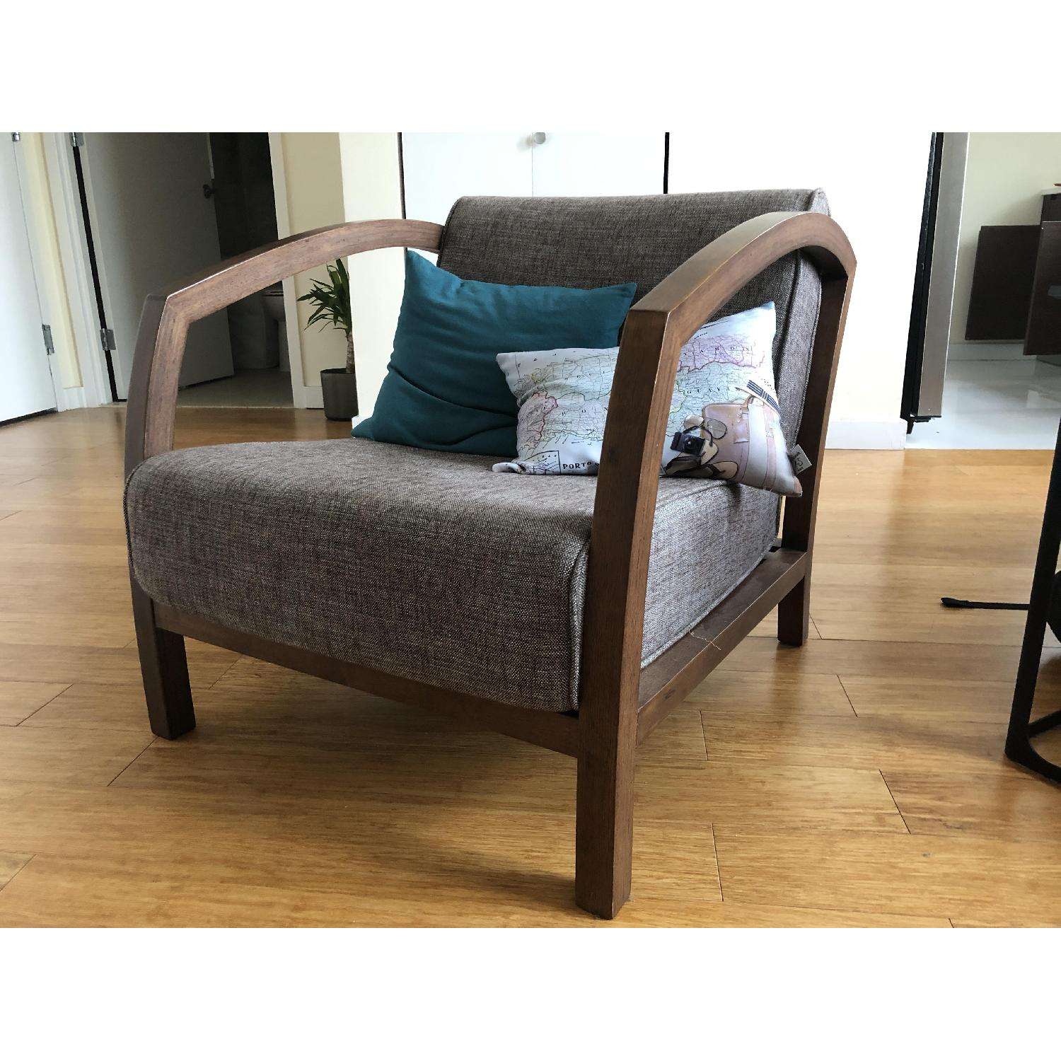 Baxton Studio Brown Wood Frame Accent Chair w/ Grey Cushions - image-3