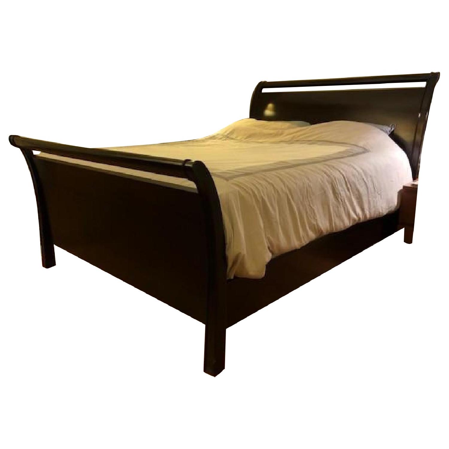 Beautiful Crate & Barrel Queen Wooden Sleigh Bed Frame AptDeco