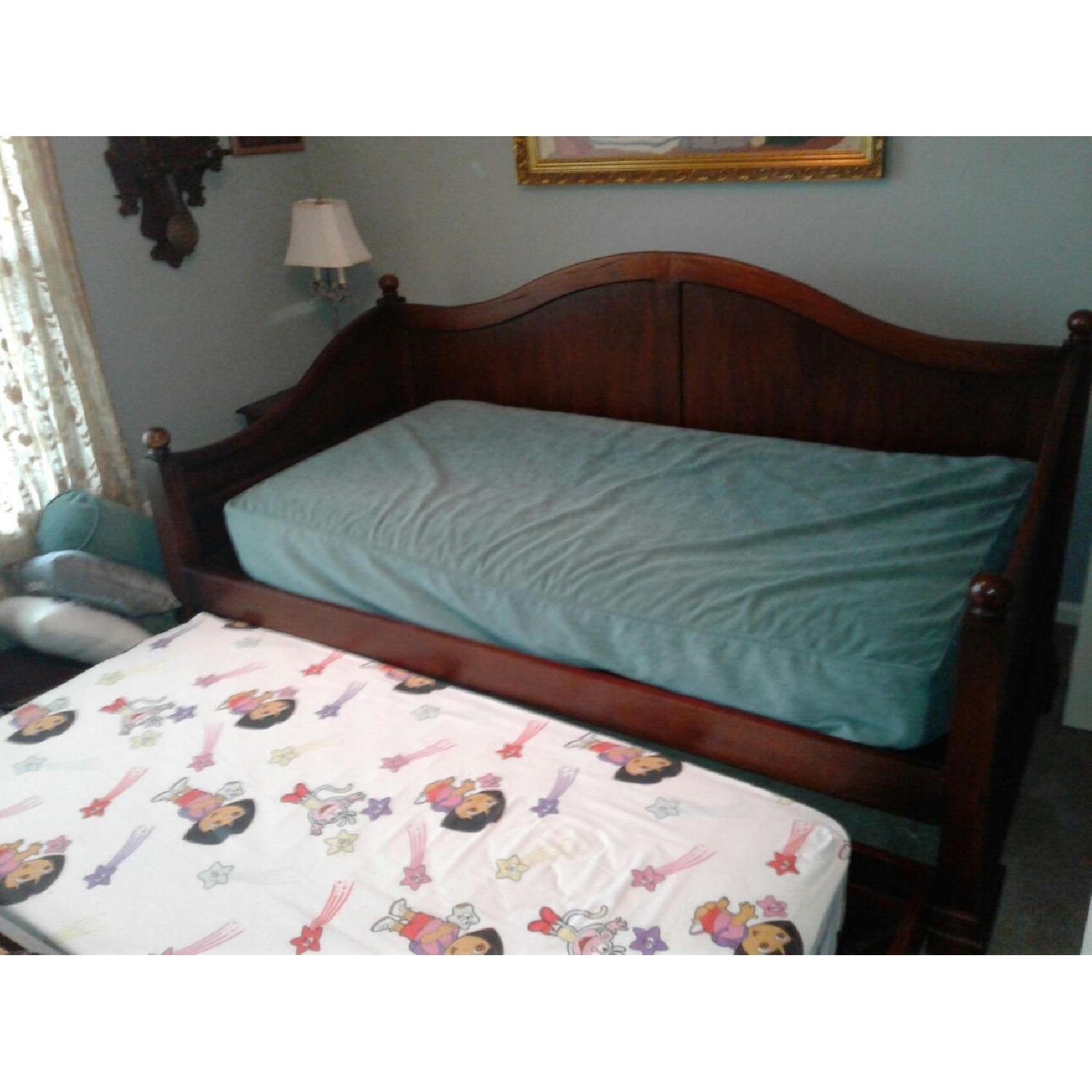 Solid Wood Twin Bed w/ Trundle - image-1