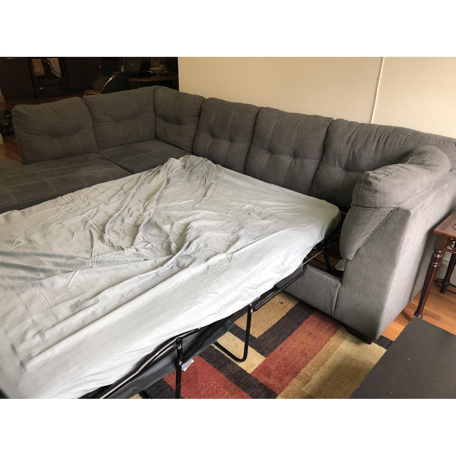 Ashley Olive Green Sleeper Sectional Sofa - image-5