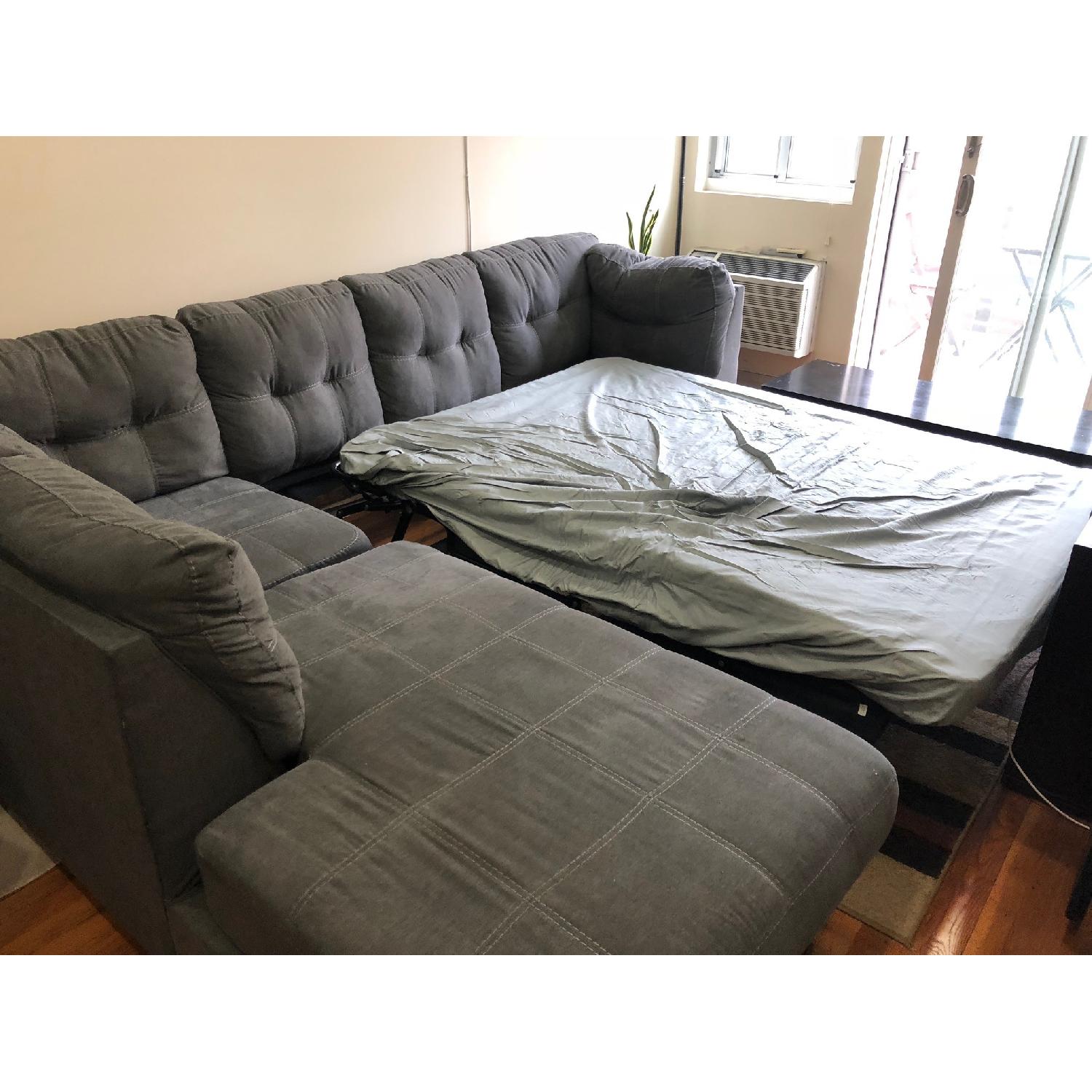 Ashley Olive Green Sleeper Sectional Sofa - image-9