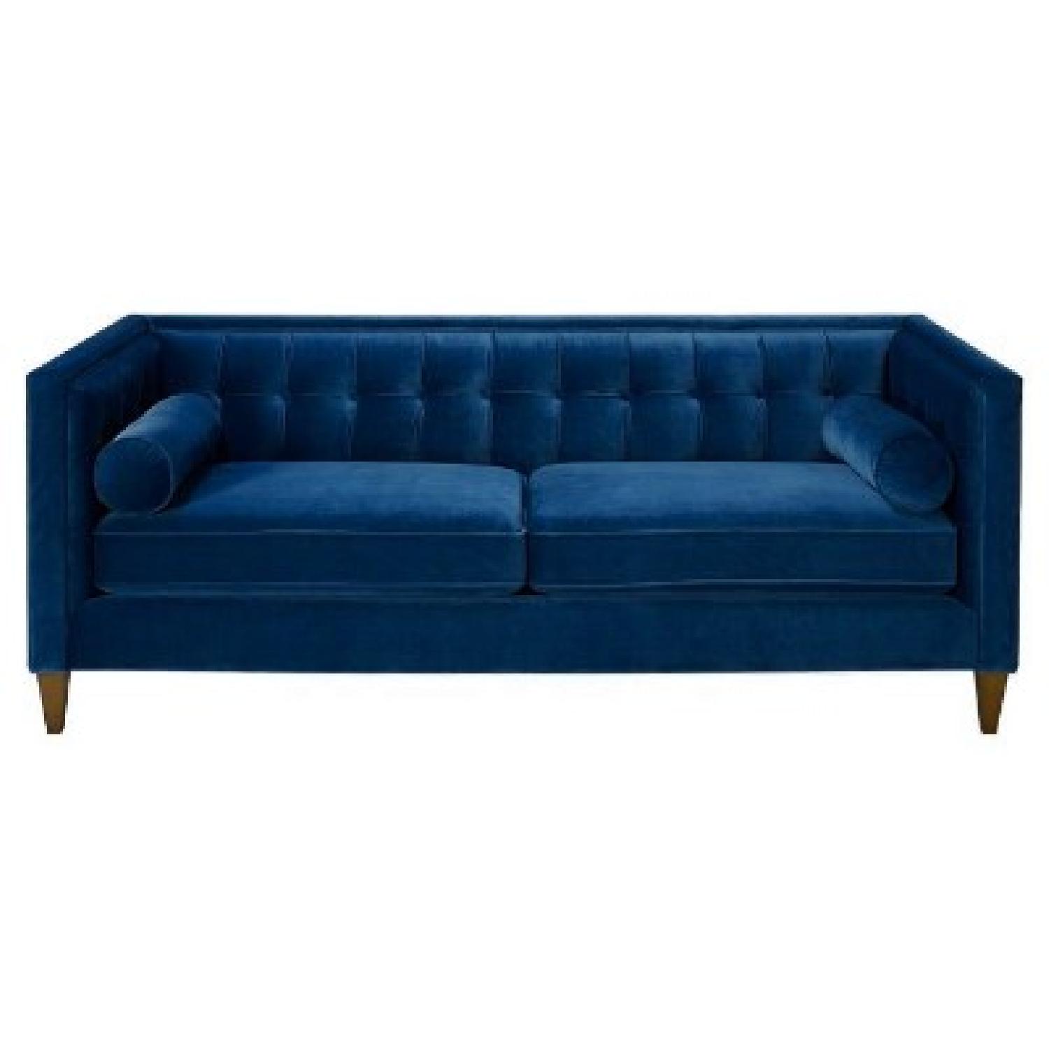 One Kings Lane Blue Velvet Sofa - image-0