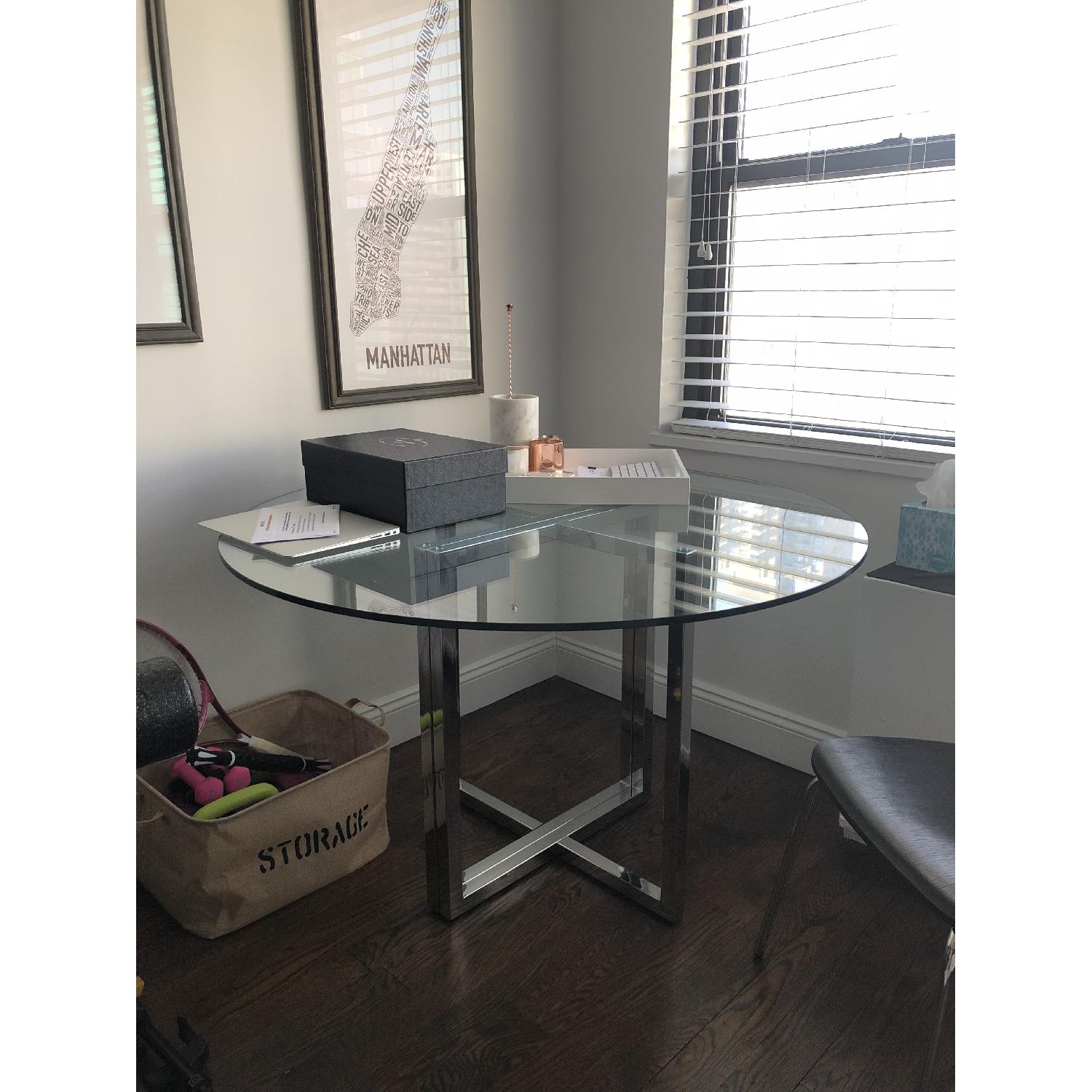 CB2 Glass/Chrome Round Dining Table - image-1