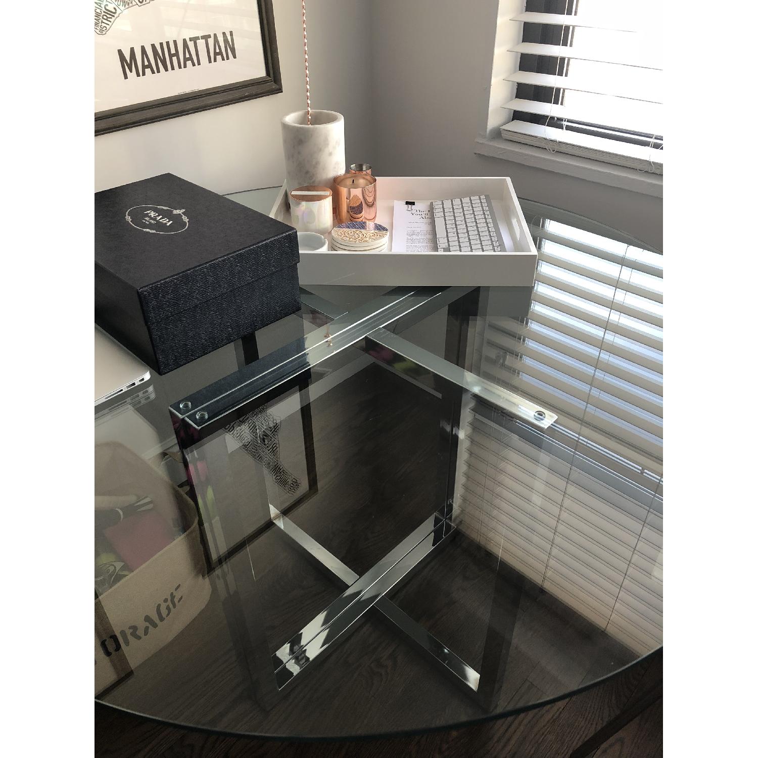 CB2 Glass/Chrome Round Dining Table - image-3