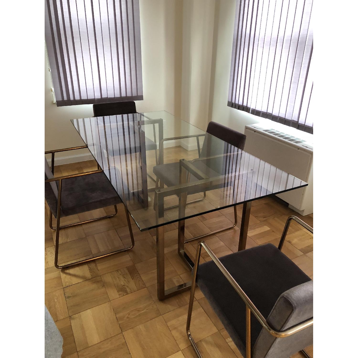 CB2 Silverado Glass Dining Table w/ Brass Base - image-3