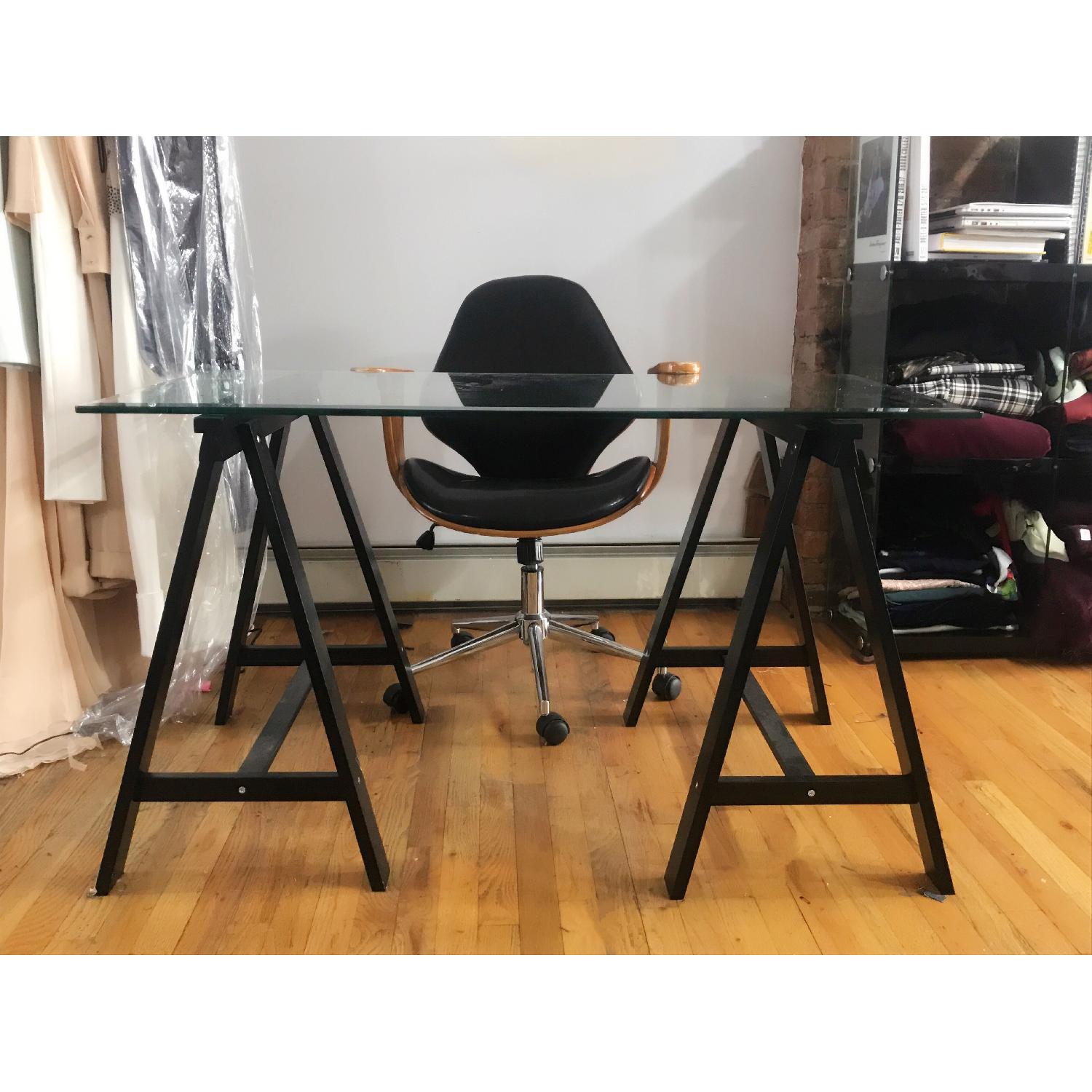 Glass Desk w/ Trestle Legs - image-2