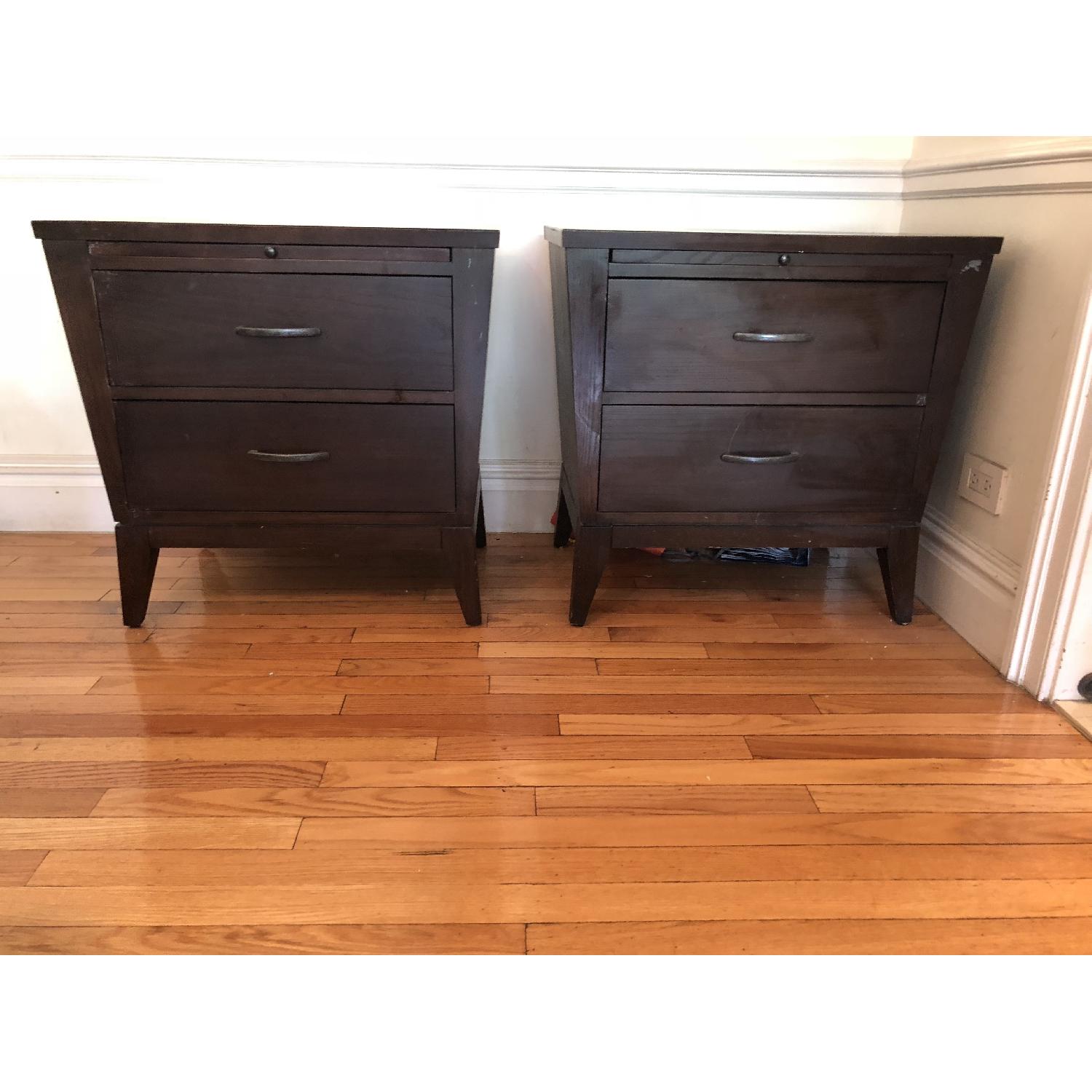 Ethan Allen Wood End Tables W 2 Drawers Pull Out Shelf Aptdeco