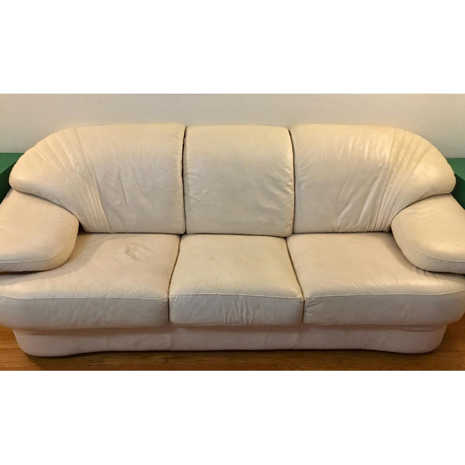 Cream Leather 3-Seater Sofa - image-2