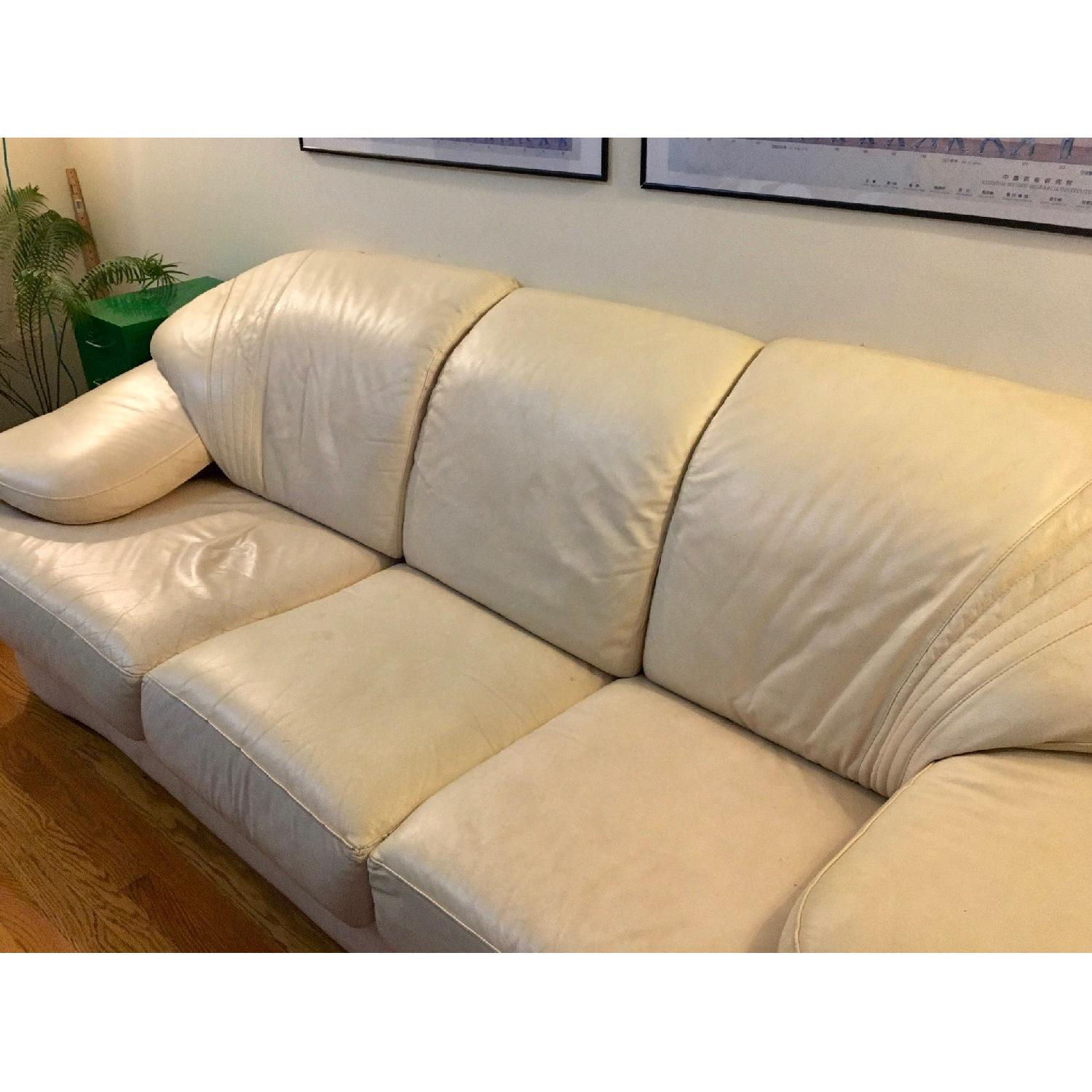 Cream Leather 3-Seater Sofa - image-3