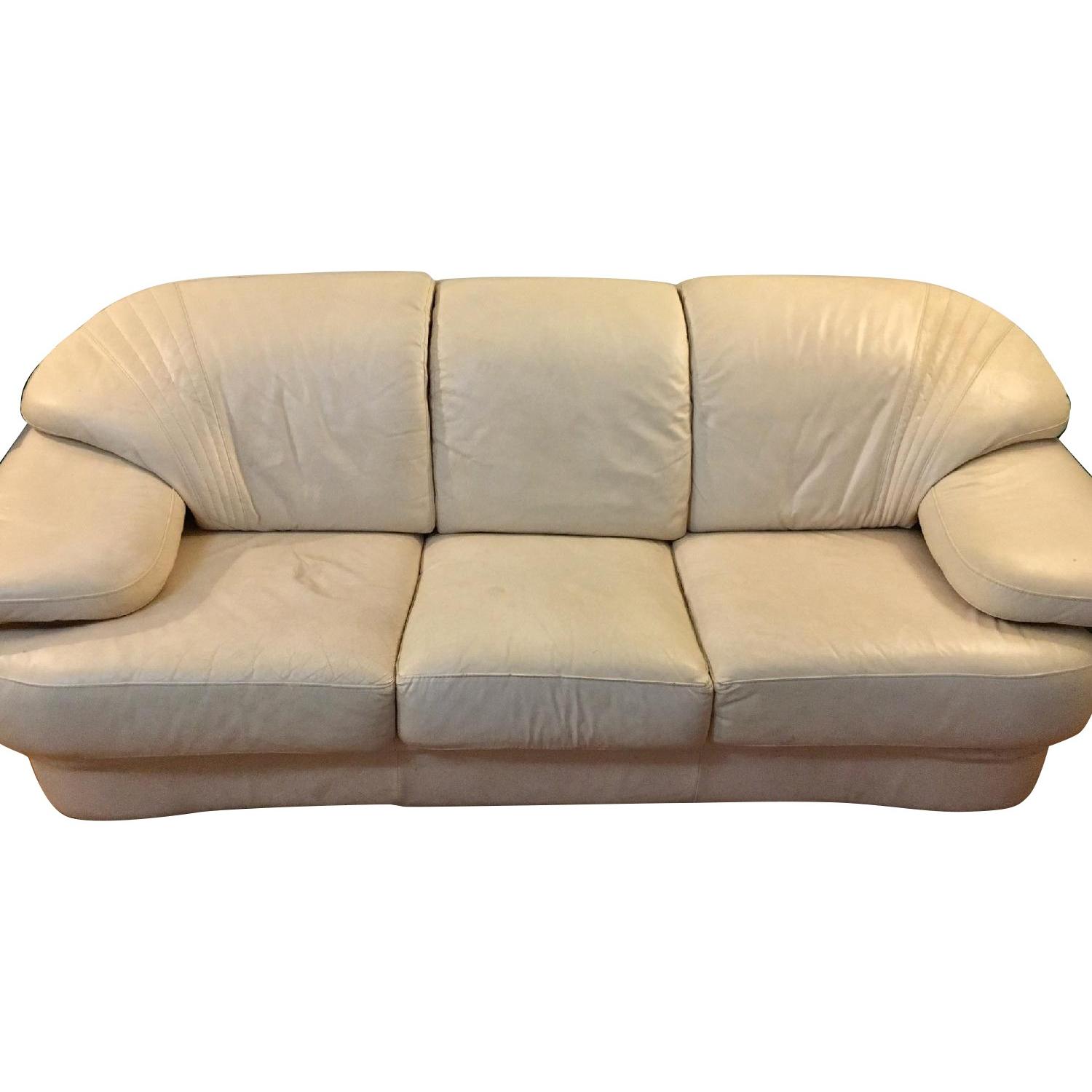 Cream Leather 3-Seater Sofa - image-0