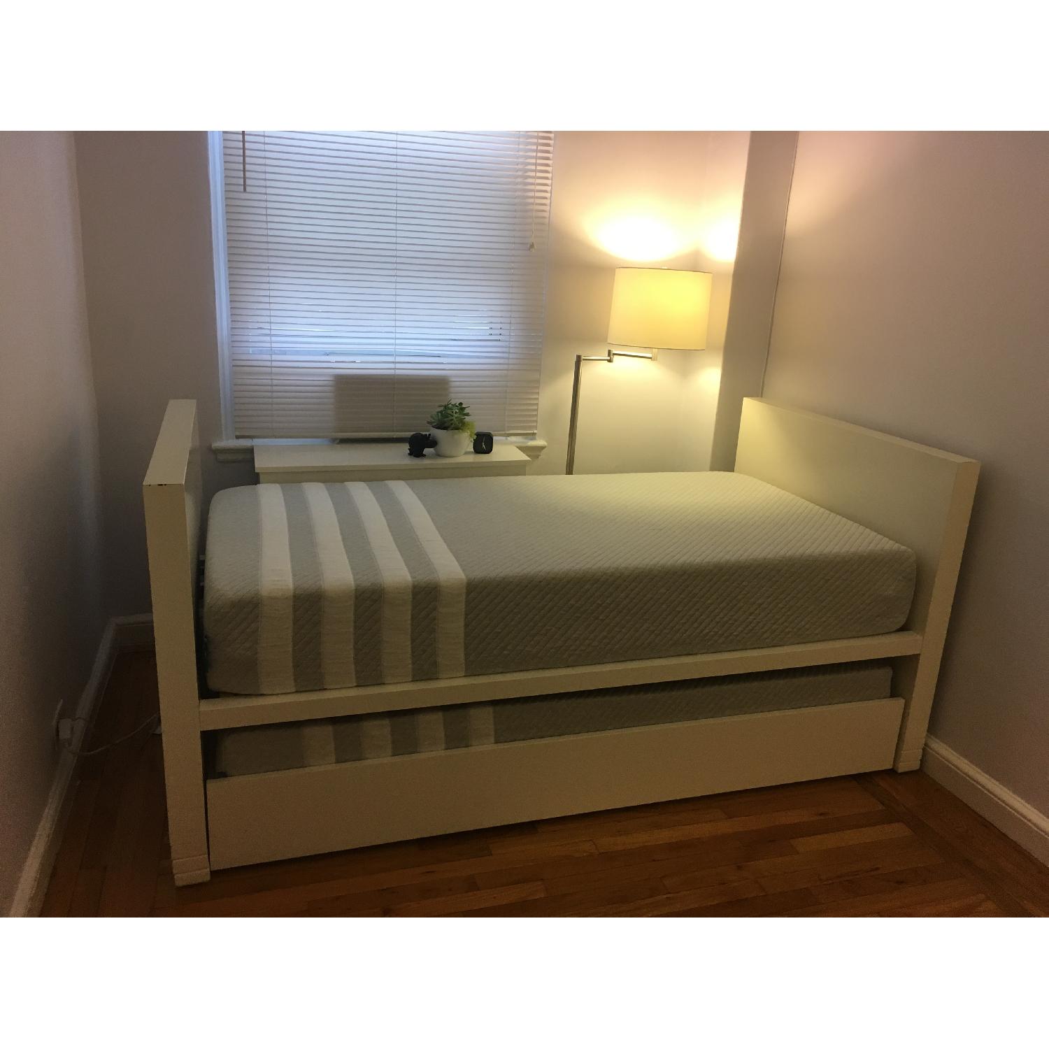 West Elm White Parsons DayBed w/ Trundle - image-1